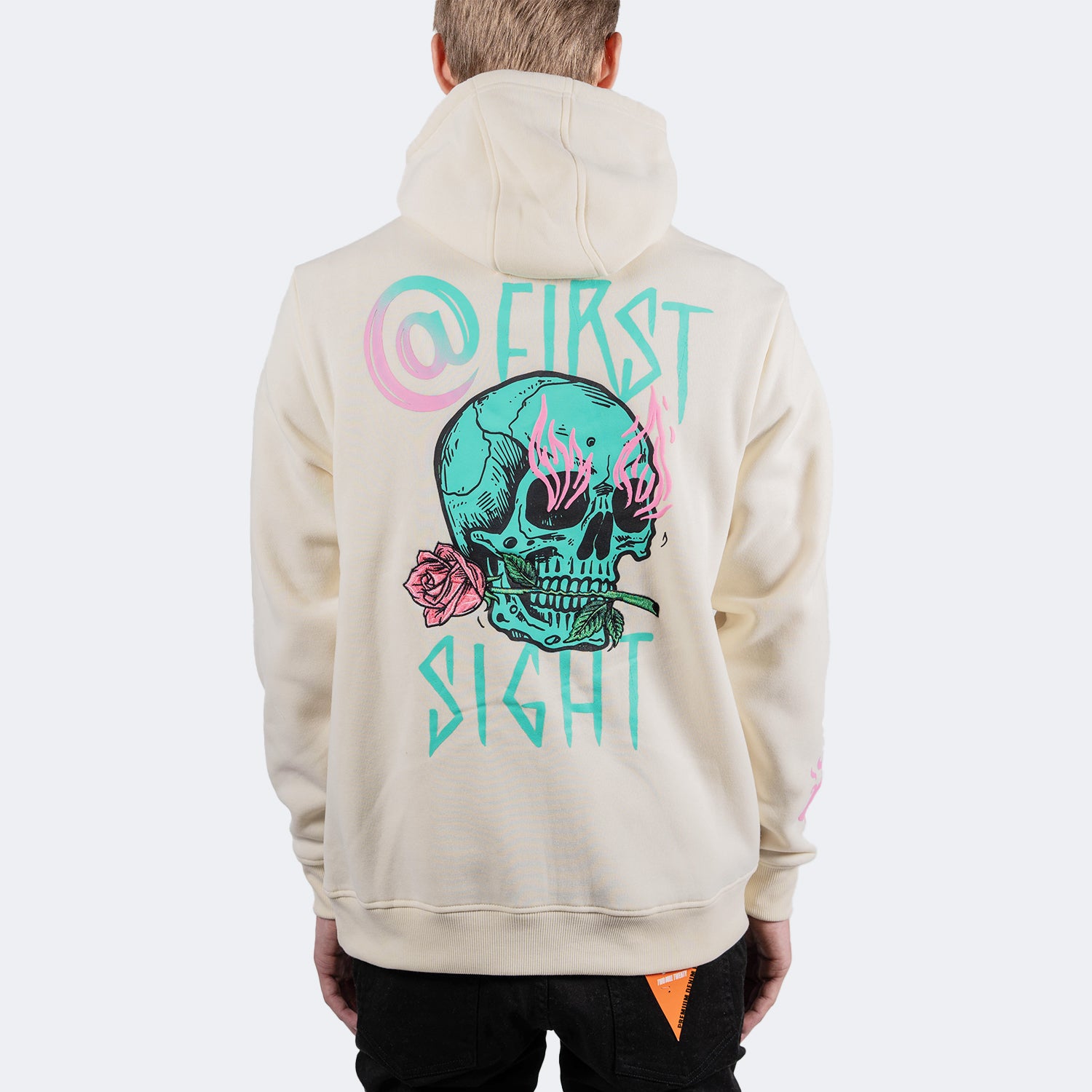 Men's TWO MILL TWENTY Flaming Skull Rose Hoodie Cream