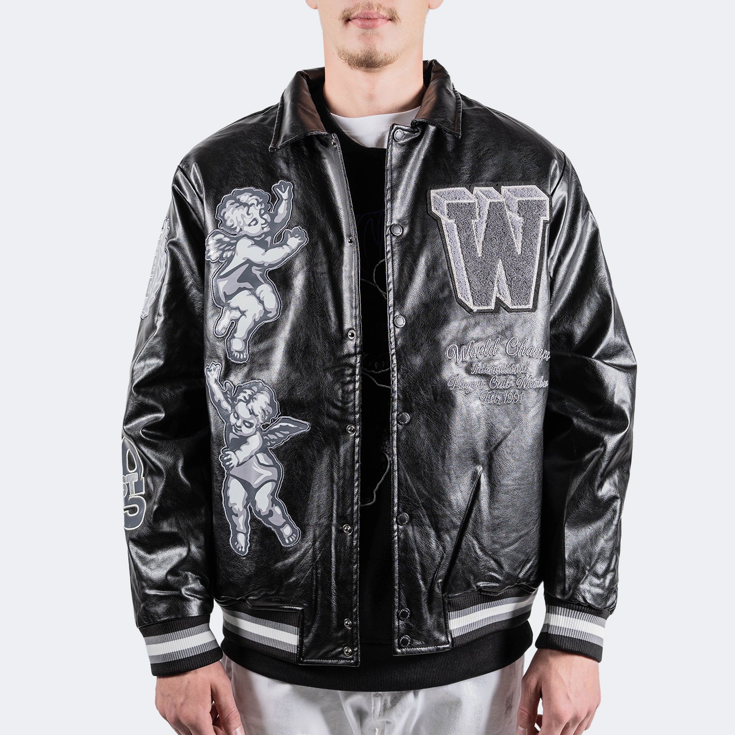 Men's TWO MILL TWENTY Angel Champ Legend Bomber Jacket Black