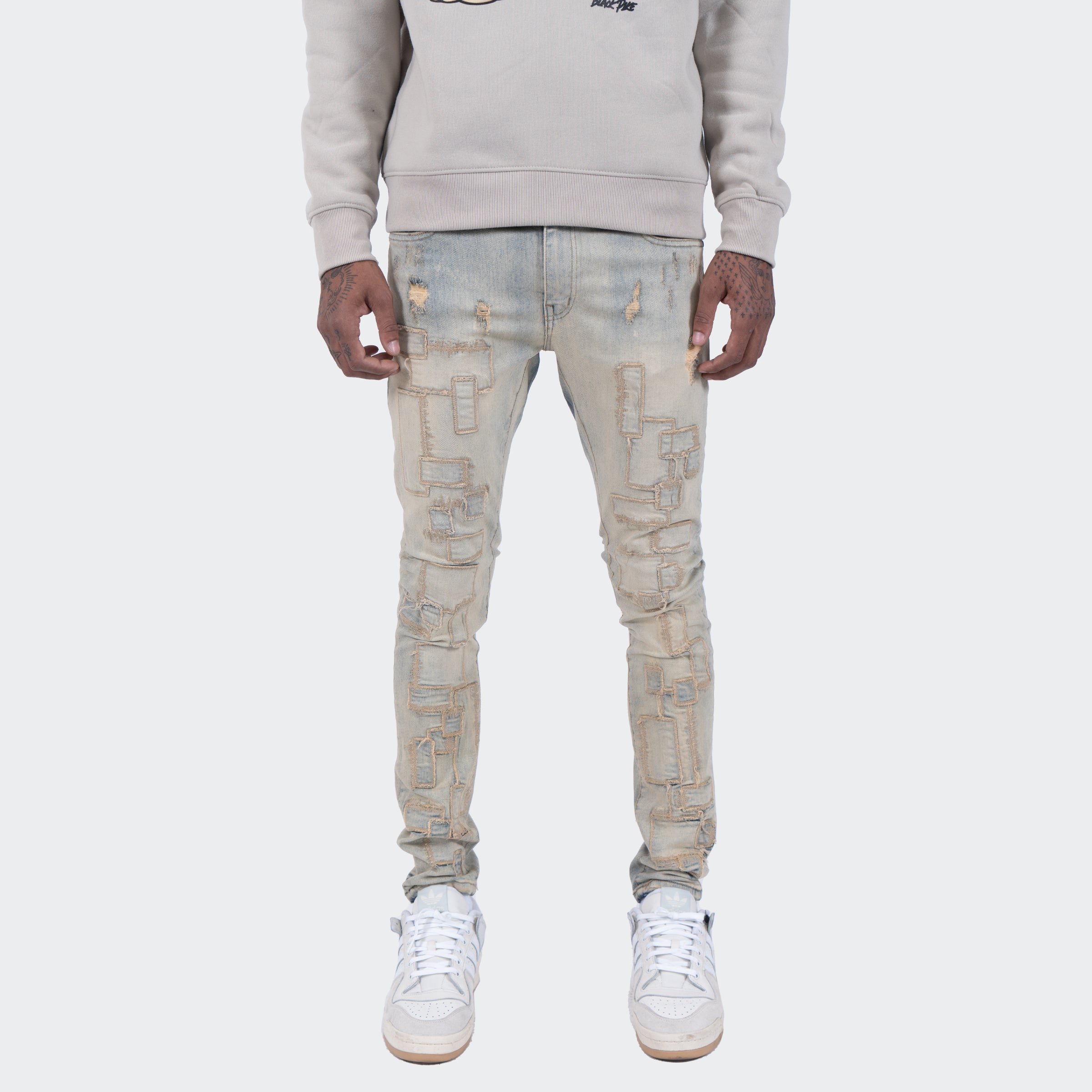 Men's TWO MILL TWENTY Archer Geometric Patchwork Skinny Jeans Vintage Wash