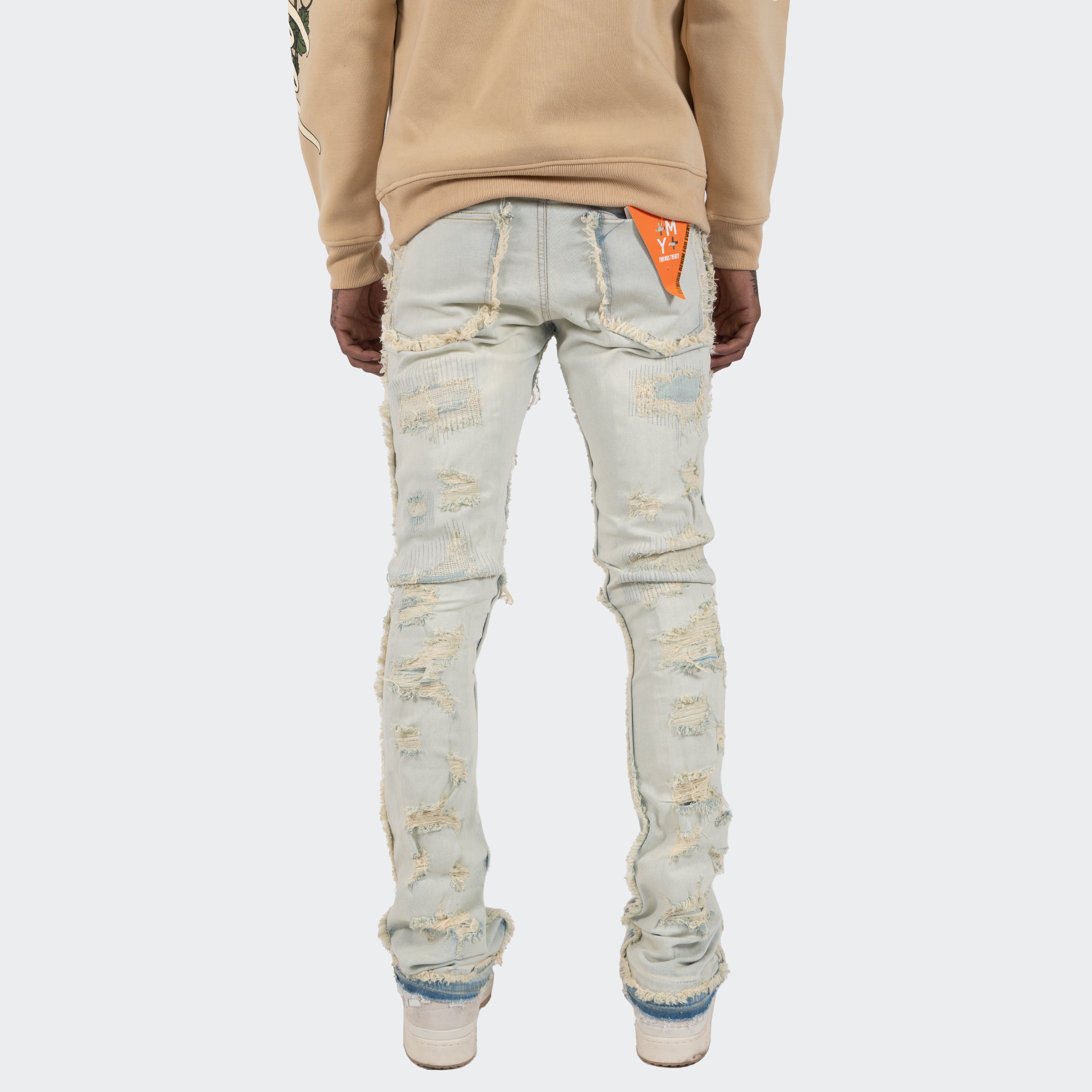 Men's TWO MILL TWENTY Avondale Frayed Stacked Skinny Flare Leg Jeans Light Vintage