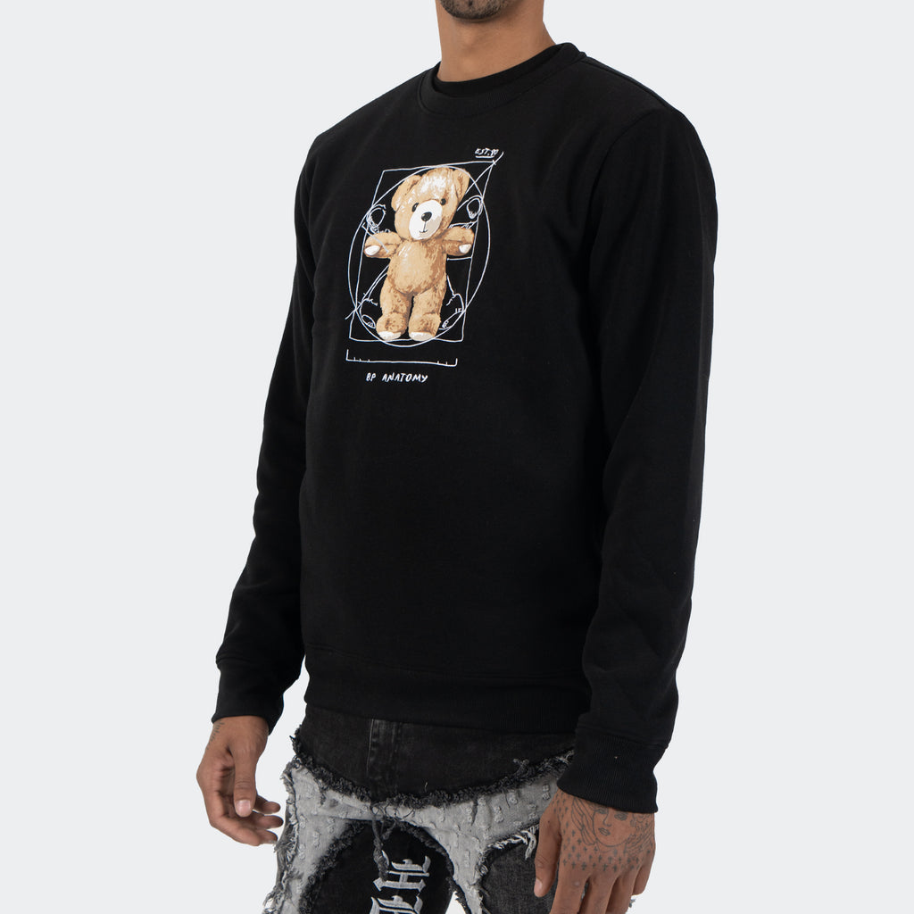 Men's TWO MILL TWENTY Vitruvian Teddy Bear Crewneck Sweatshirt Black