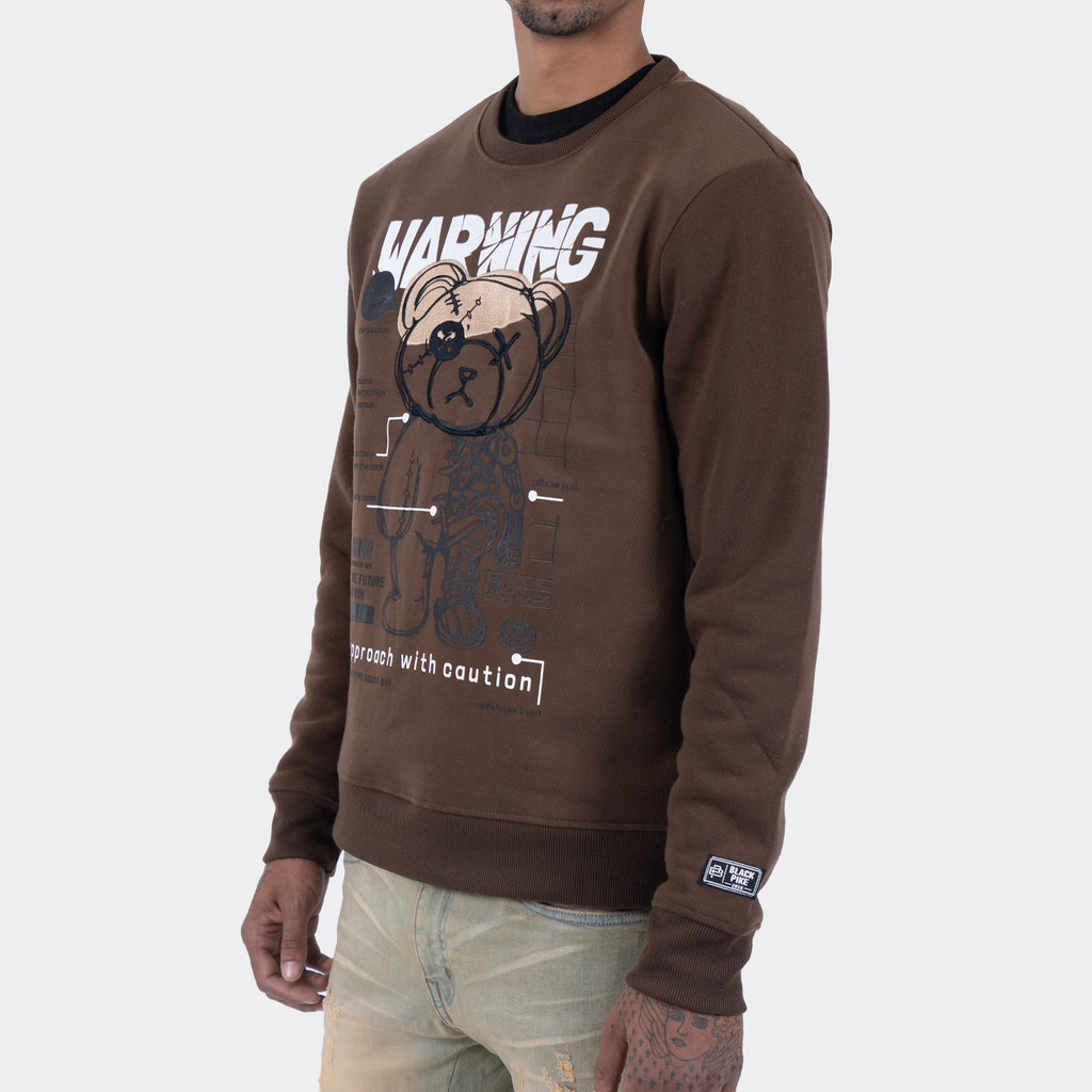 Men's TWO MILL TWENTY Android Teddy Bear Crewneck Sweatshirt Brown