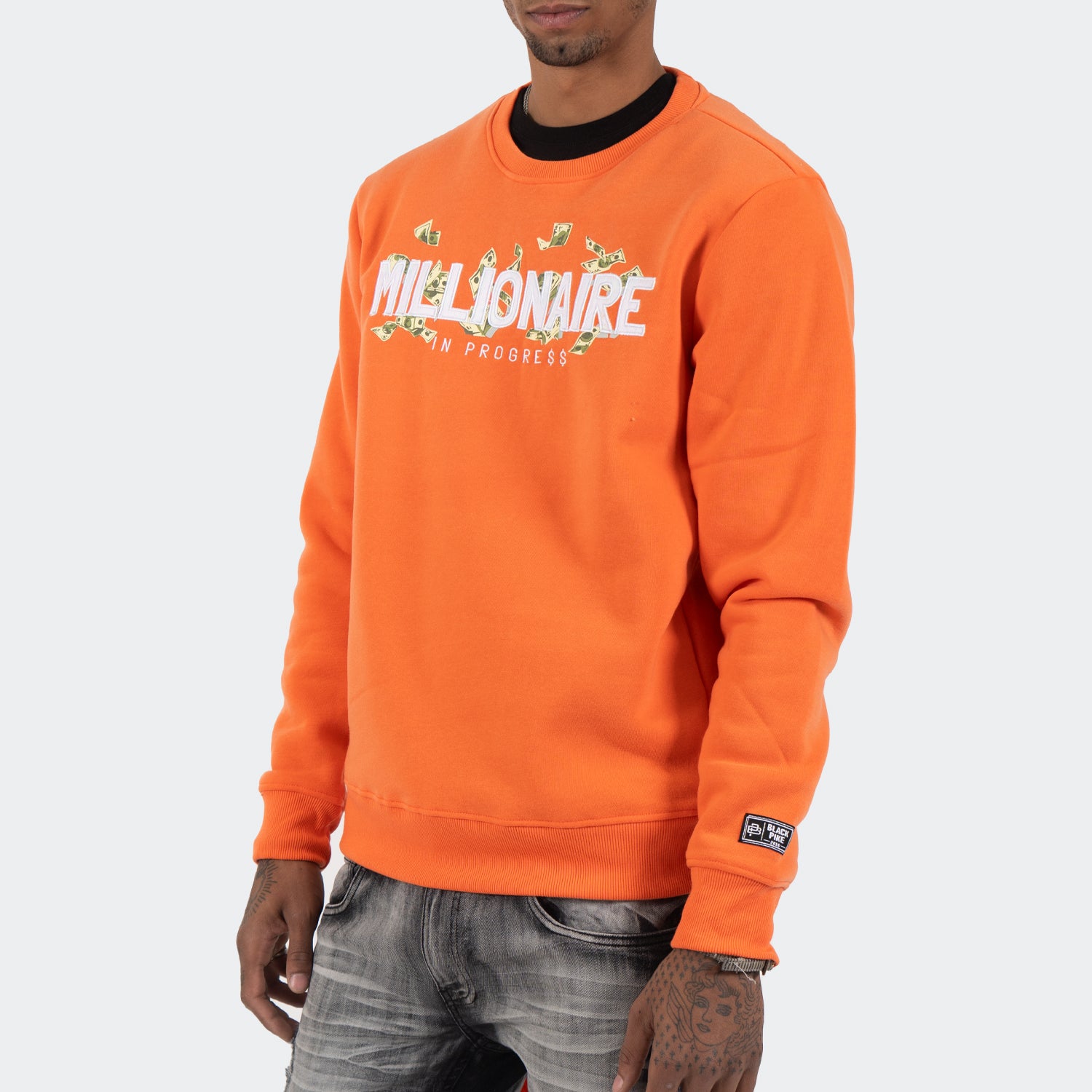 Men's TWO MILL TWENTY Millionaire Cash Money Crewneck Sweatshirt Orange