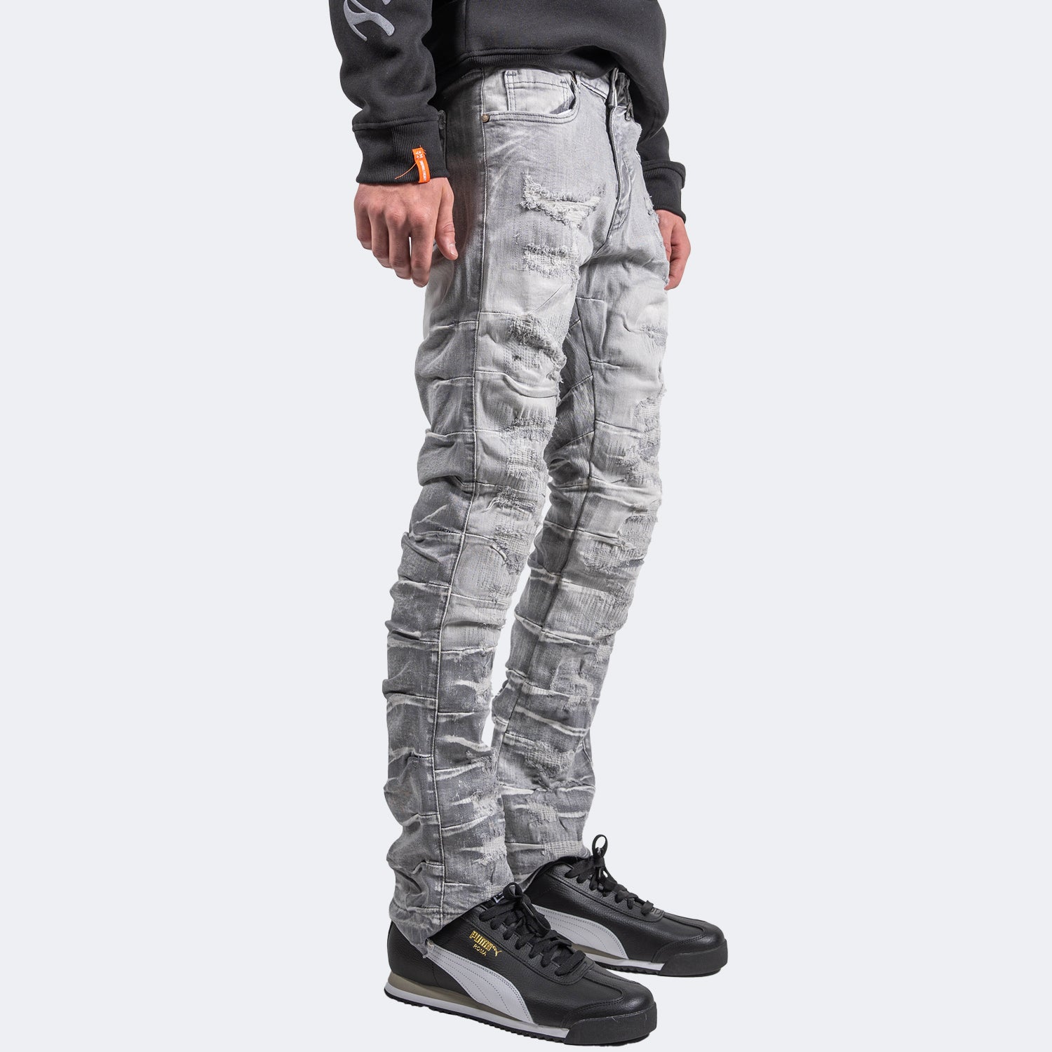 Men's TWO MILL TWENTY Distressed Pleat Leg Skinny Jeans Grey