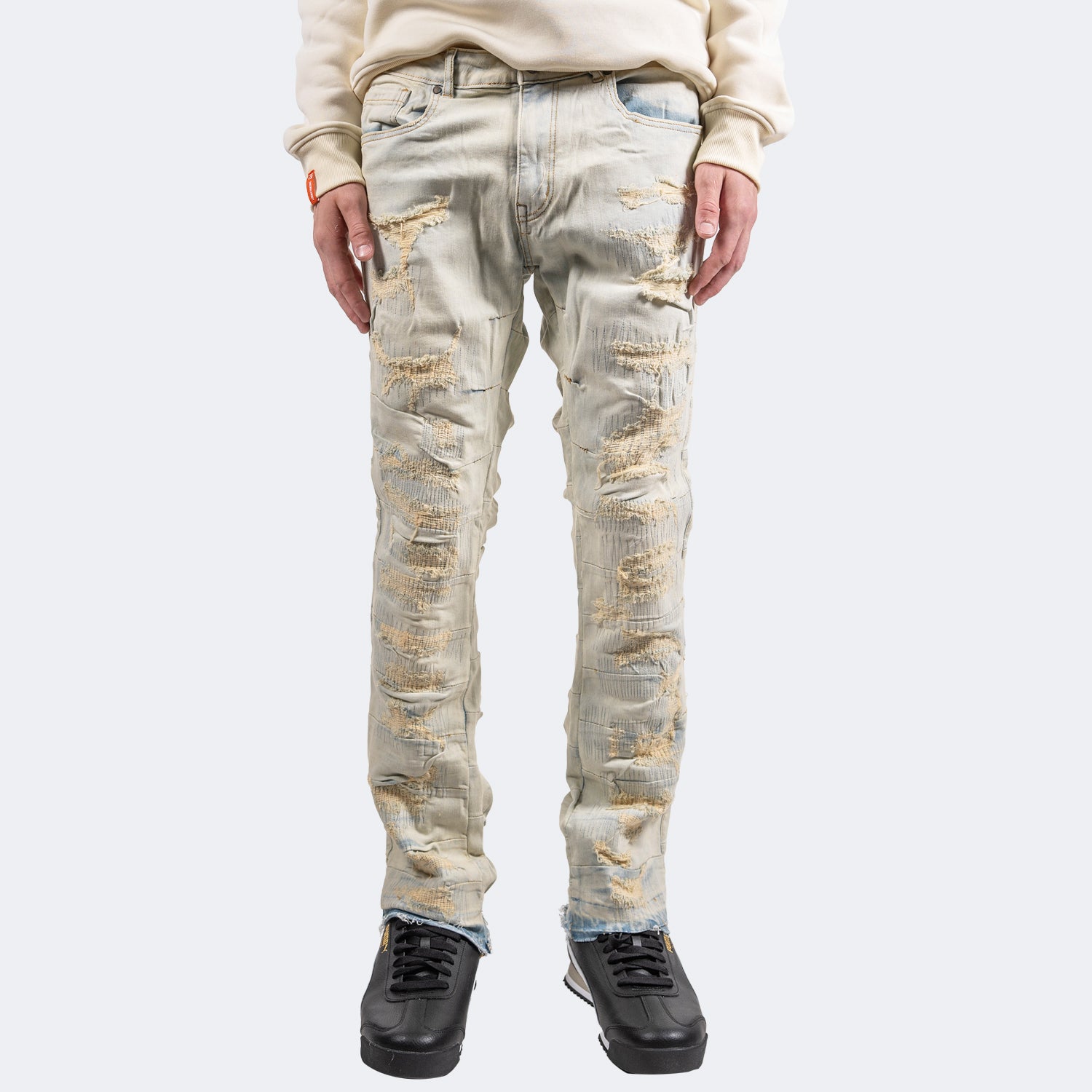 Men's TWO MILL TWENTY Distressed Pleat Leg Skinny Jeans Light Blue