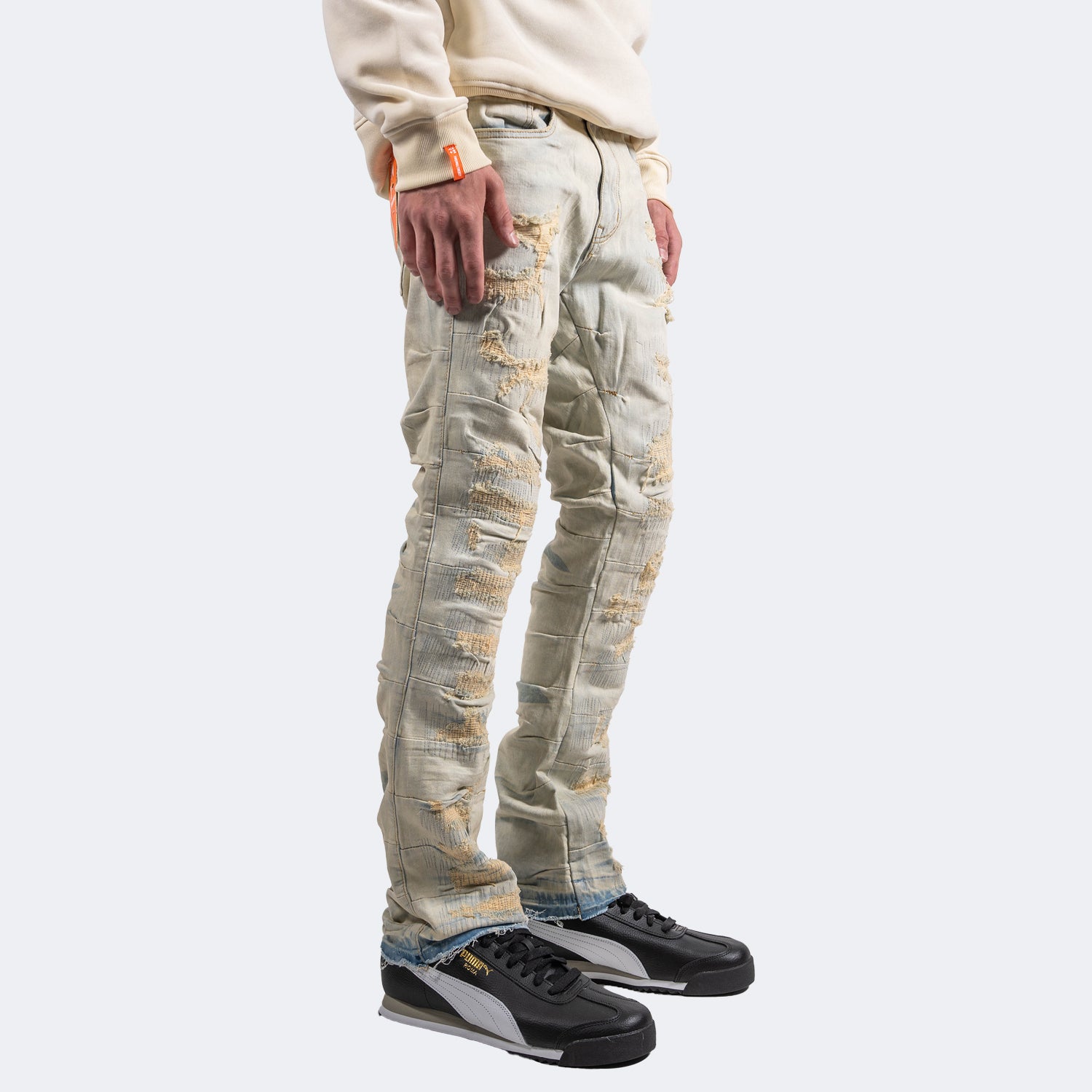 Men's TWO MILL TWENTY Distressed Pleat Leg Skinny Jeans Light Blue