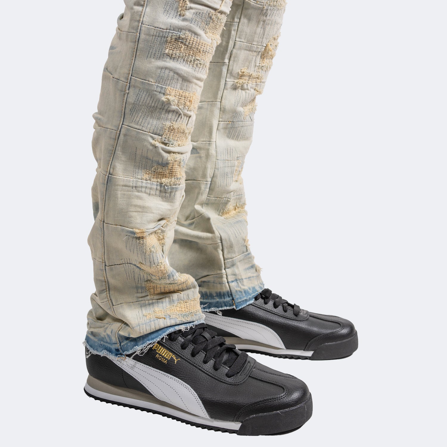 Men's TWO MILL TWENTY Distressed Pleat Leg Skinny Jeans Light Blue