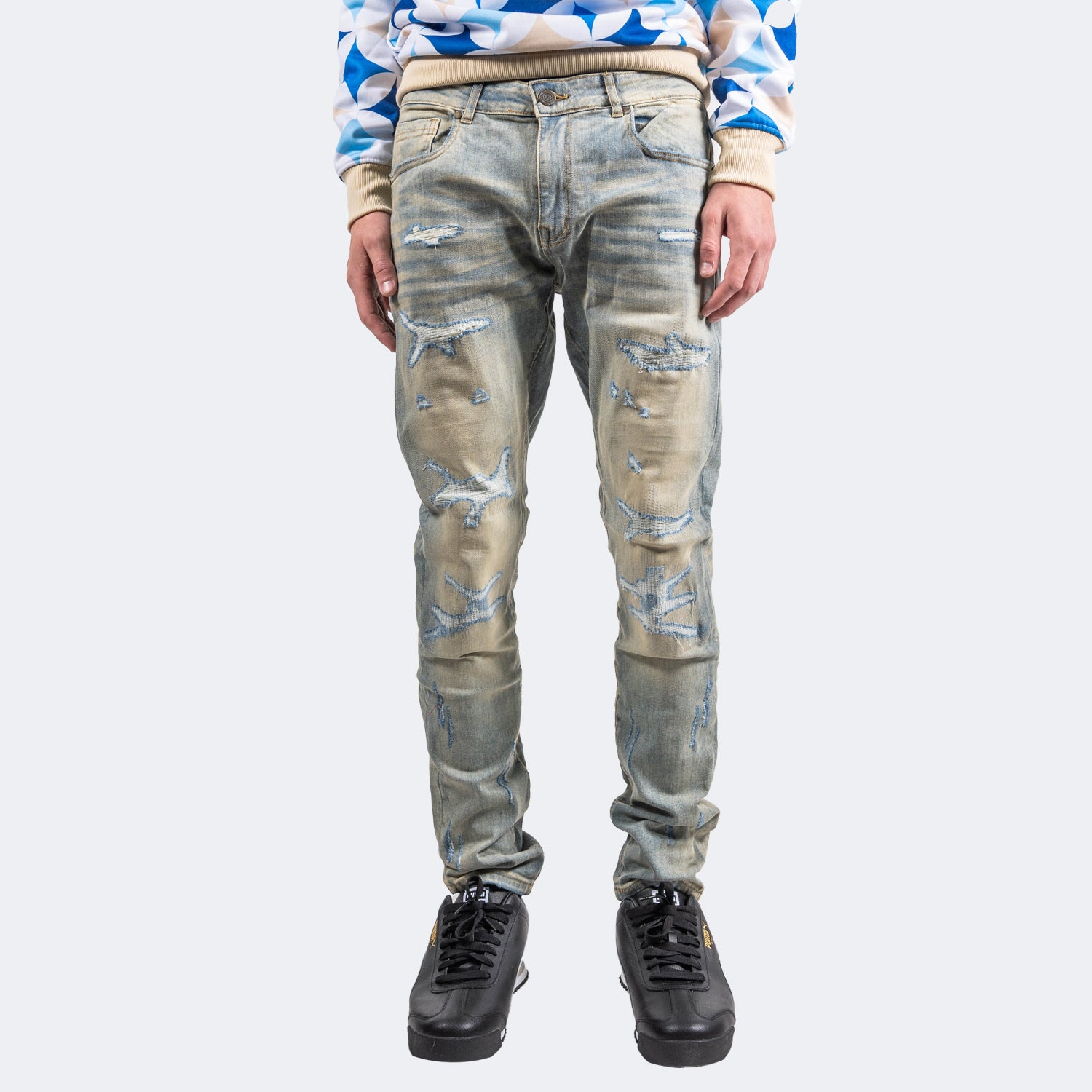 Men's TWO MILL TWENTY Distressed Skinny Jeans Light Vintage Blue