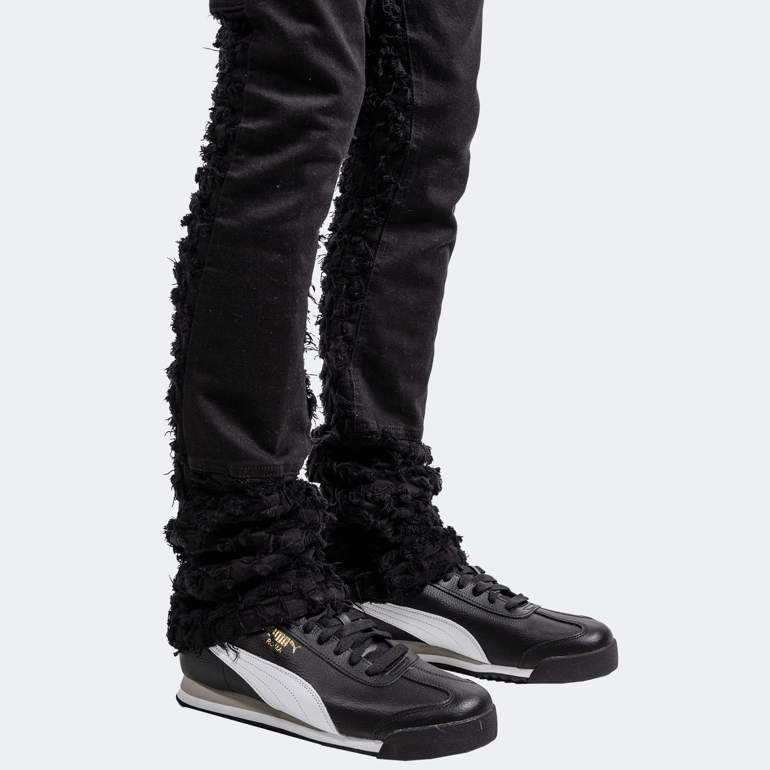 Men's TWO MILL TWENTY Frayed Texture Slim Boot Jeans Black