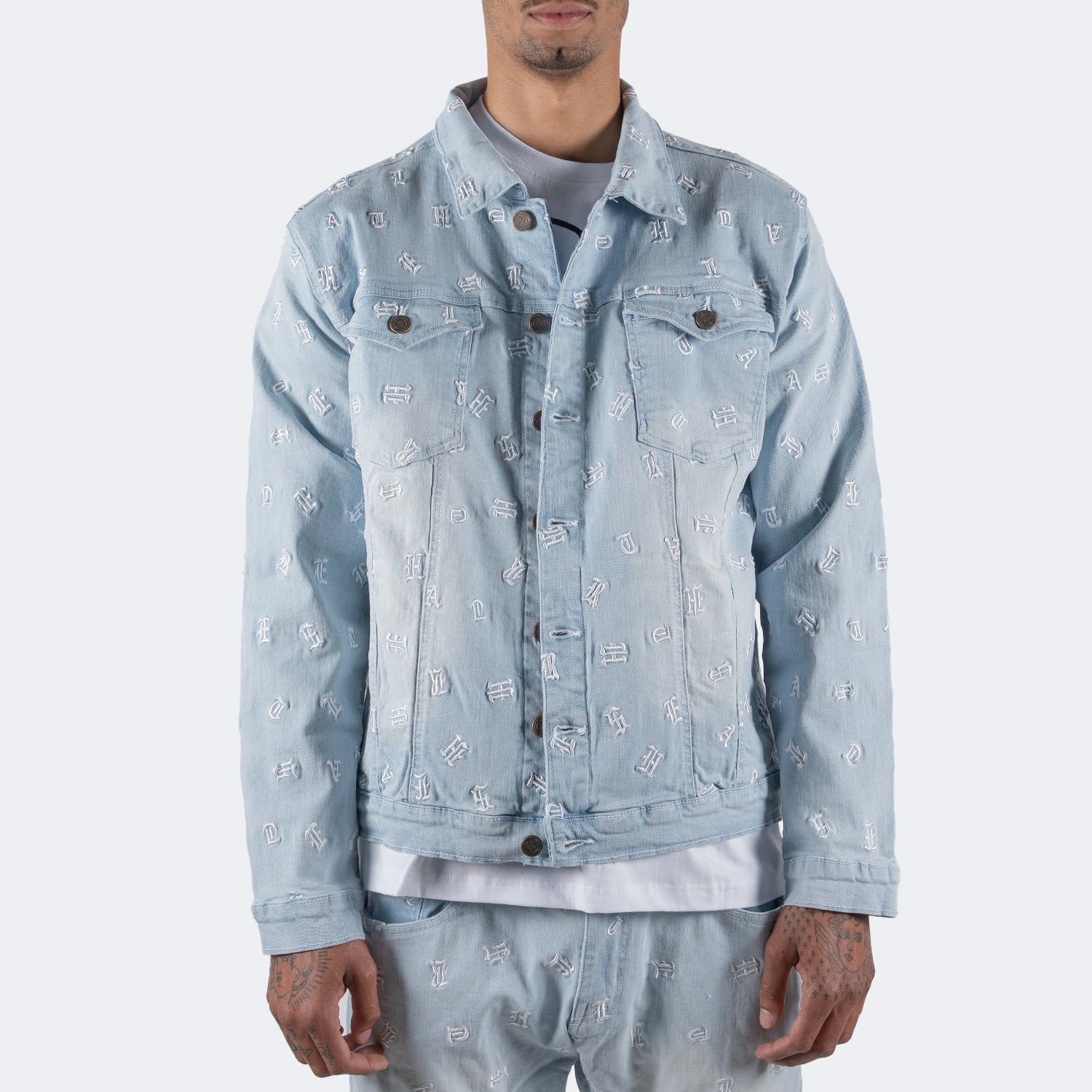 Men's TWO MILL TWENTY Monogram Denim Jean Jacket Light Blue