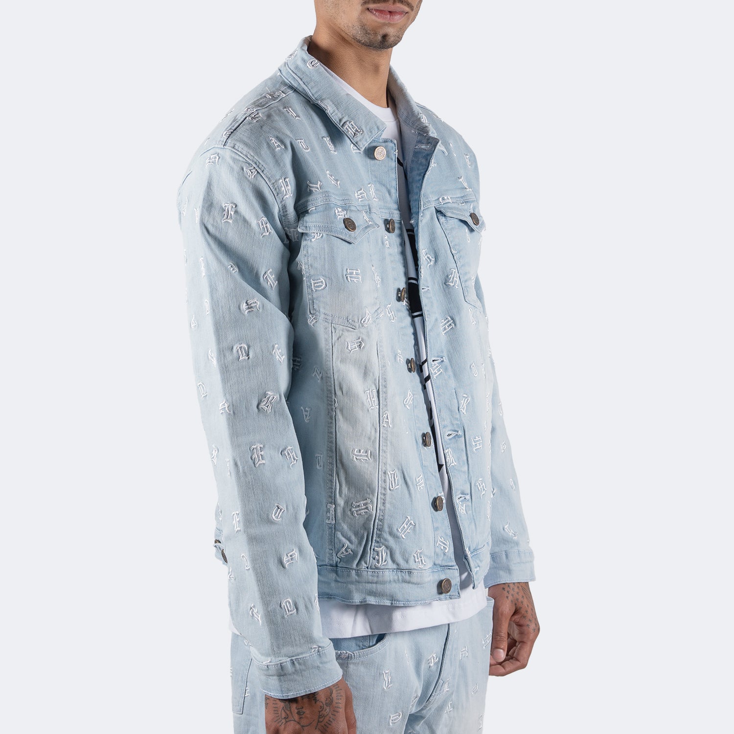 Men's TWO MILL TWENTY Monogram Denim Jean Jacket Light Blue