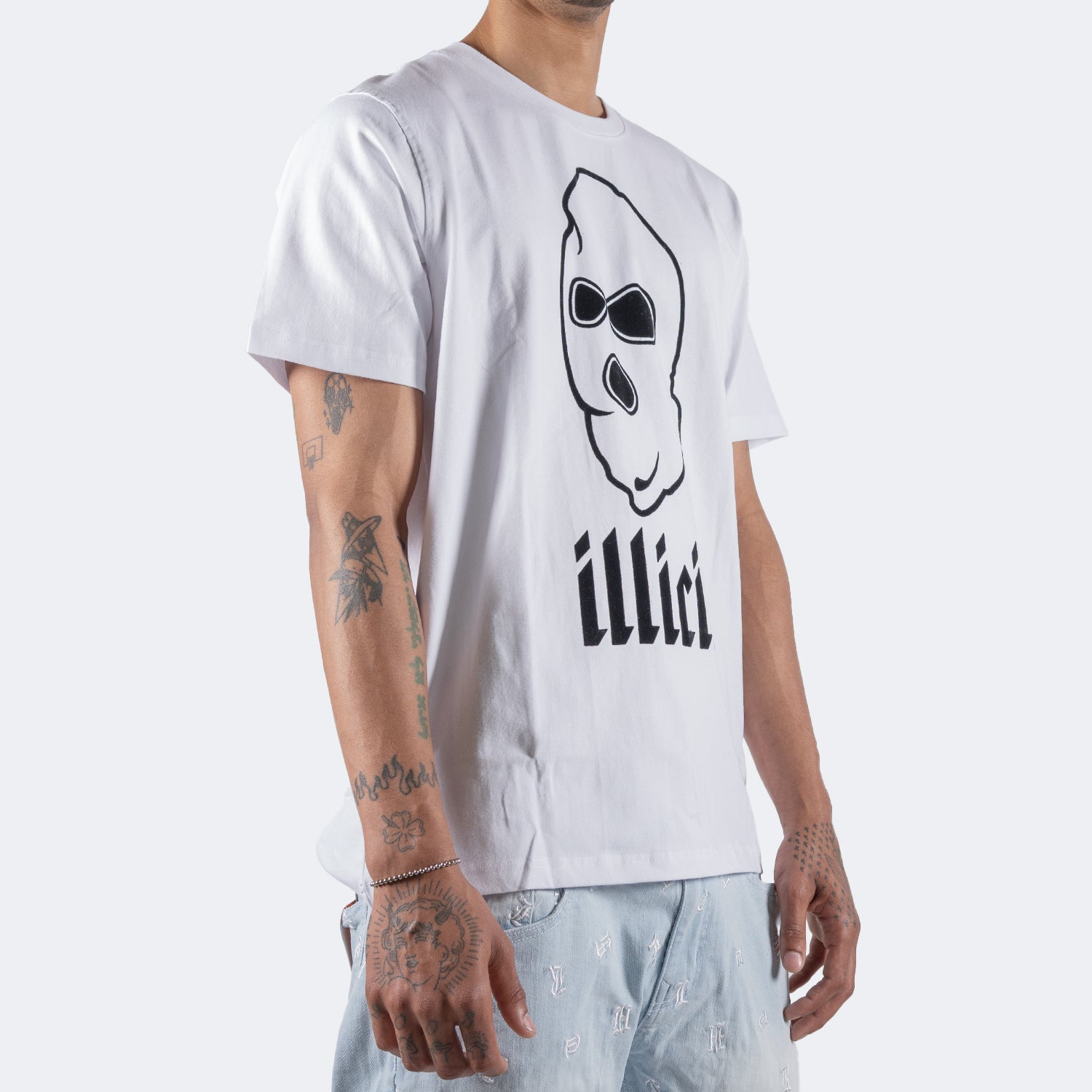 Men's TWO MILL TWENTY Illicit Ski Mask Script Graphic Tee White