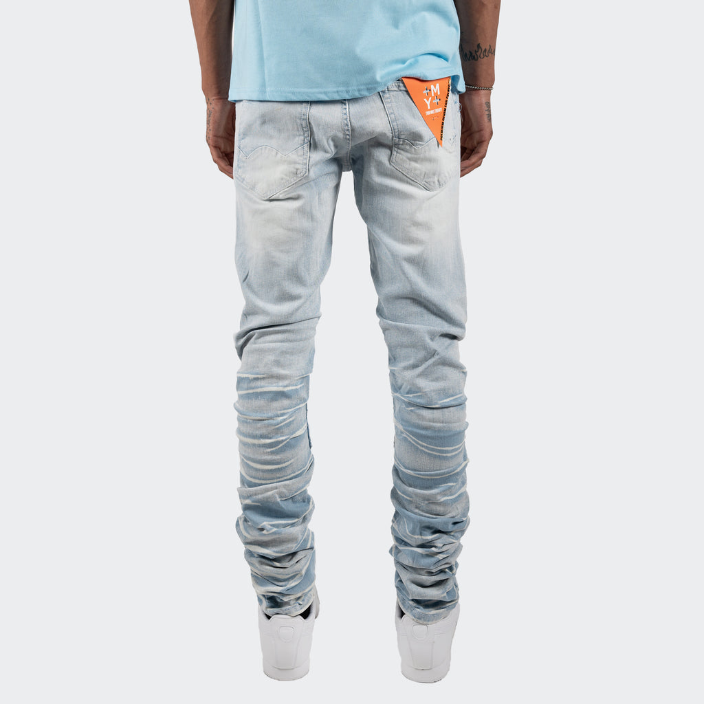 Men's TWO MILL TWENTY Monroe Skinny Fit Distressed Ruched Denim Jeans Light Blue