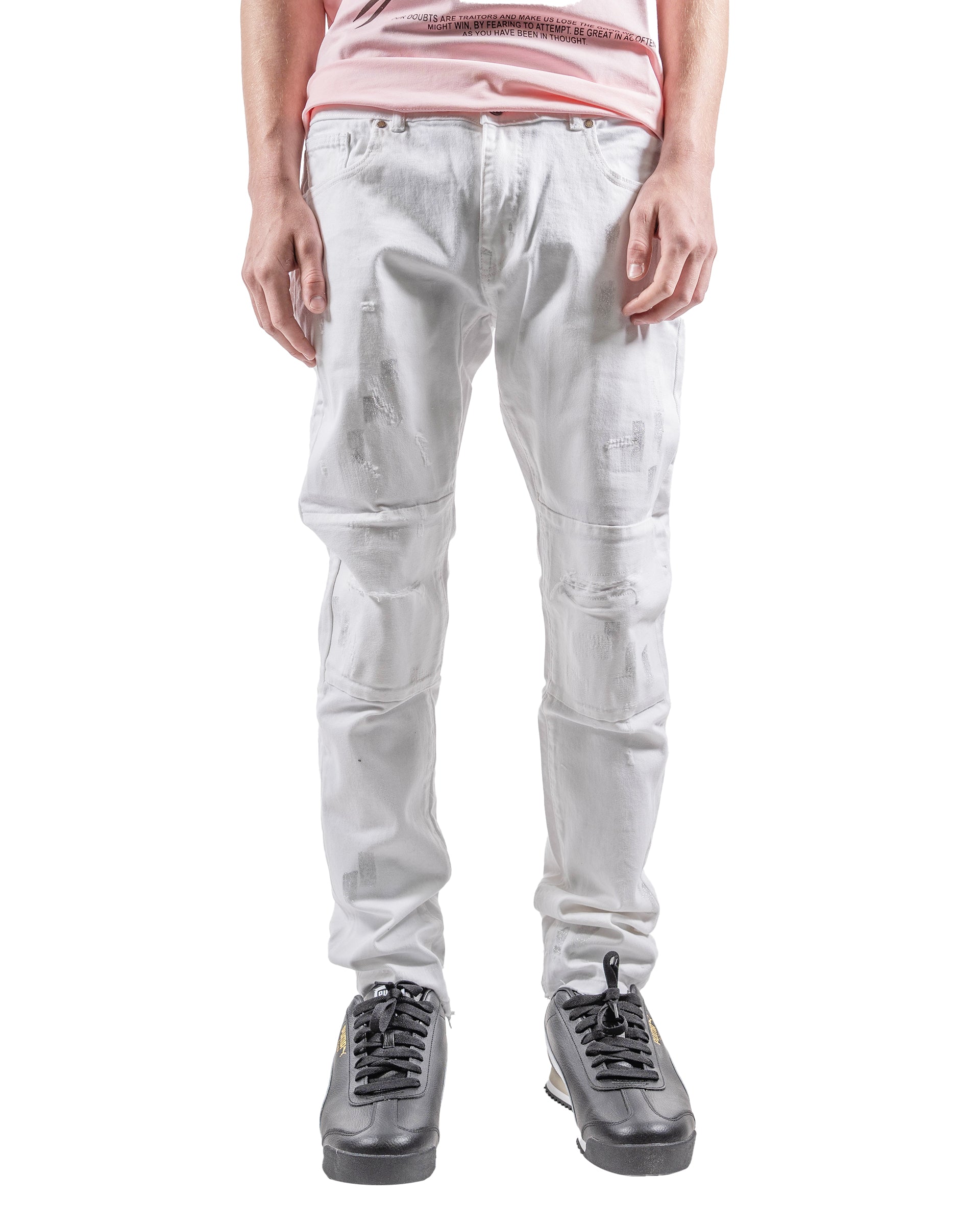 Men's TWO MILL TWENTY Silver Paint Skinny Jeans White