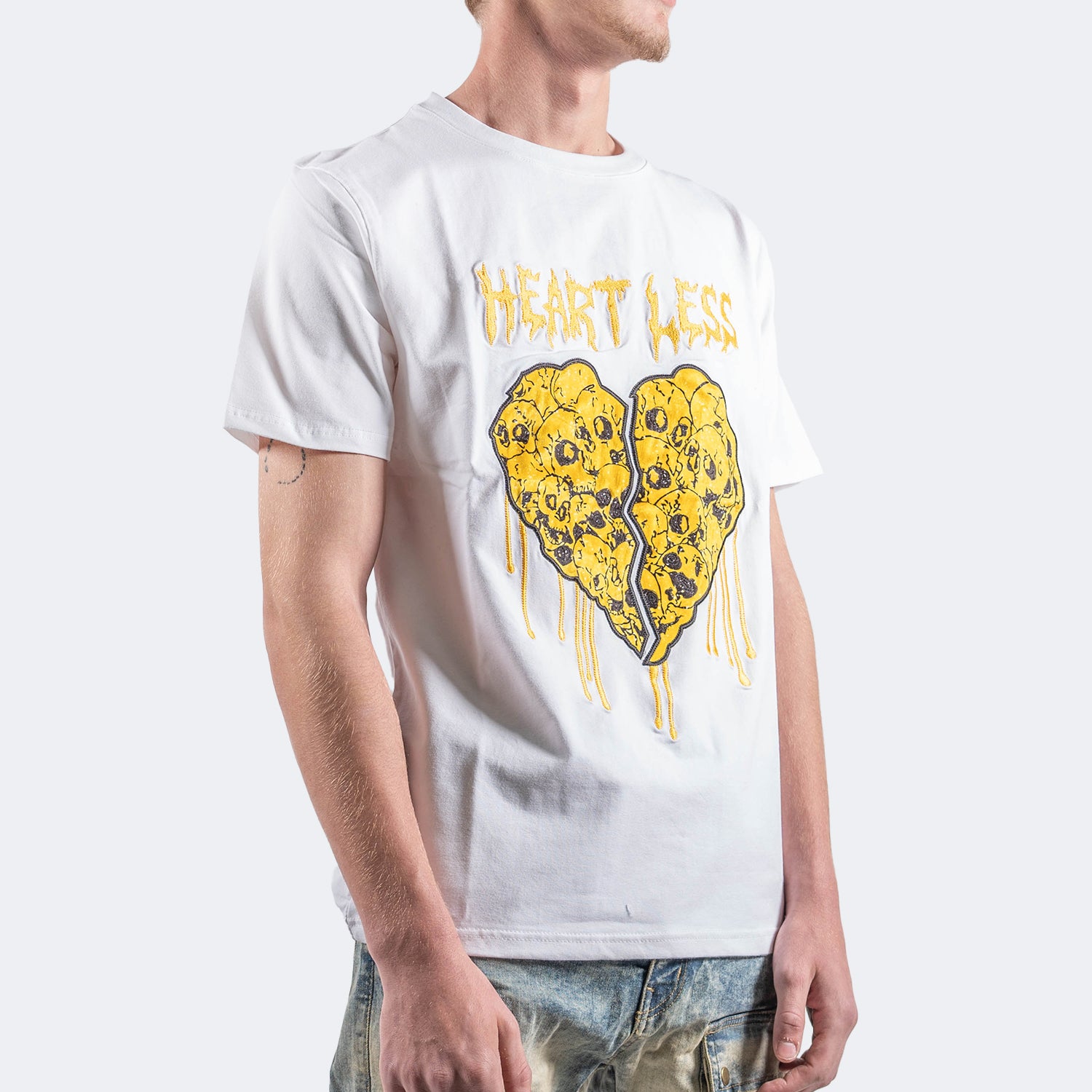 Men's TWO MILL TWENTY Heartless Yellow Skulls T-Shirt White