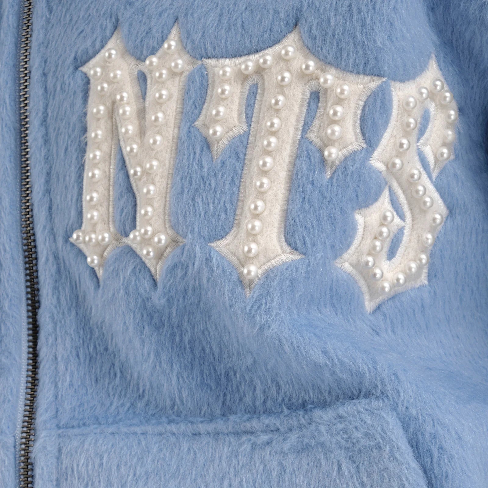 Men's Copper Rivet Saints Mohair Hoodie Pearl Details Light Blue