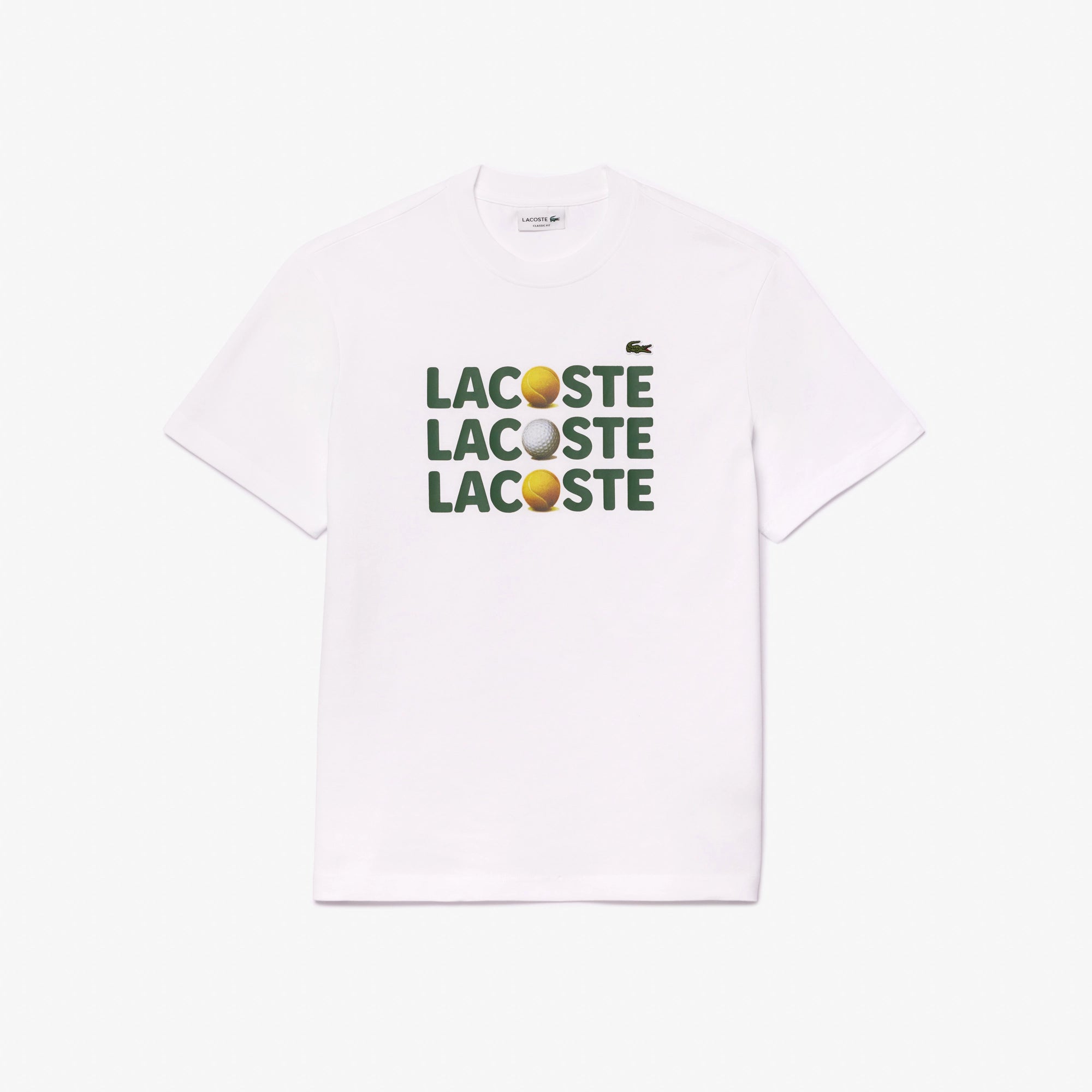 Men's Lacoste Heavy Cotton Tennis Ball Print T-Shirt White