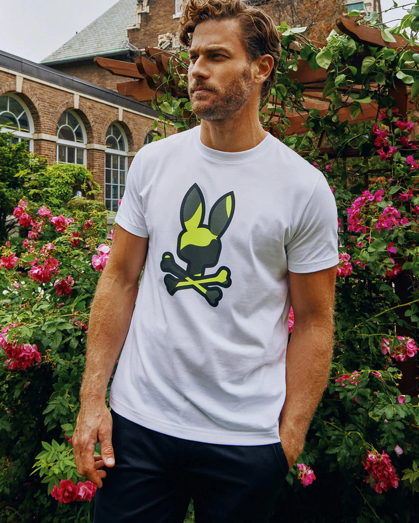 Men's Psycho Bunny Plano Camo Print Graphic Tee White