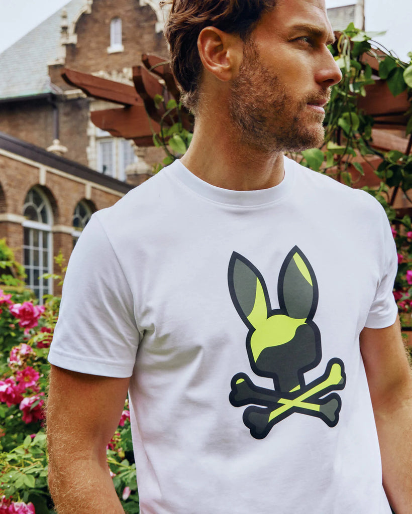 Men's Psycho Bunny Plano Camo Print Graphic Tee White