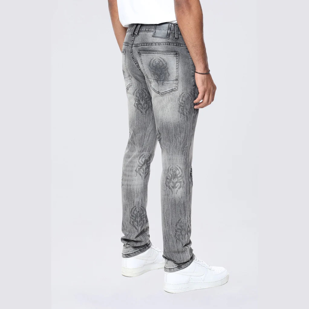 Men's Smoke Rise Slim Spider Rhinestone Jeans Pluto Grey