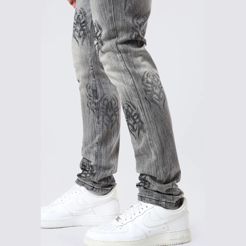 Men's Smoke Rise Slim Spider Rhinestone Jeans Pluto Grey