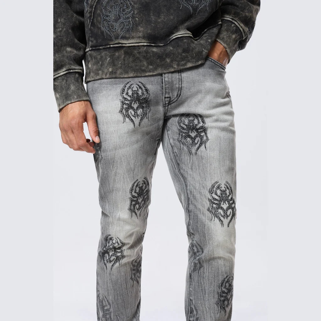 Men's Smoke Rise Slim Spider Rhinestone Jeans Pluto Grey