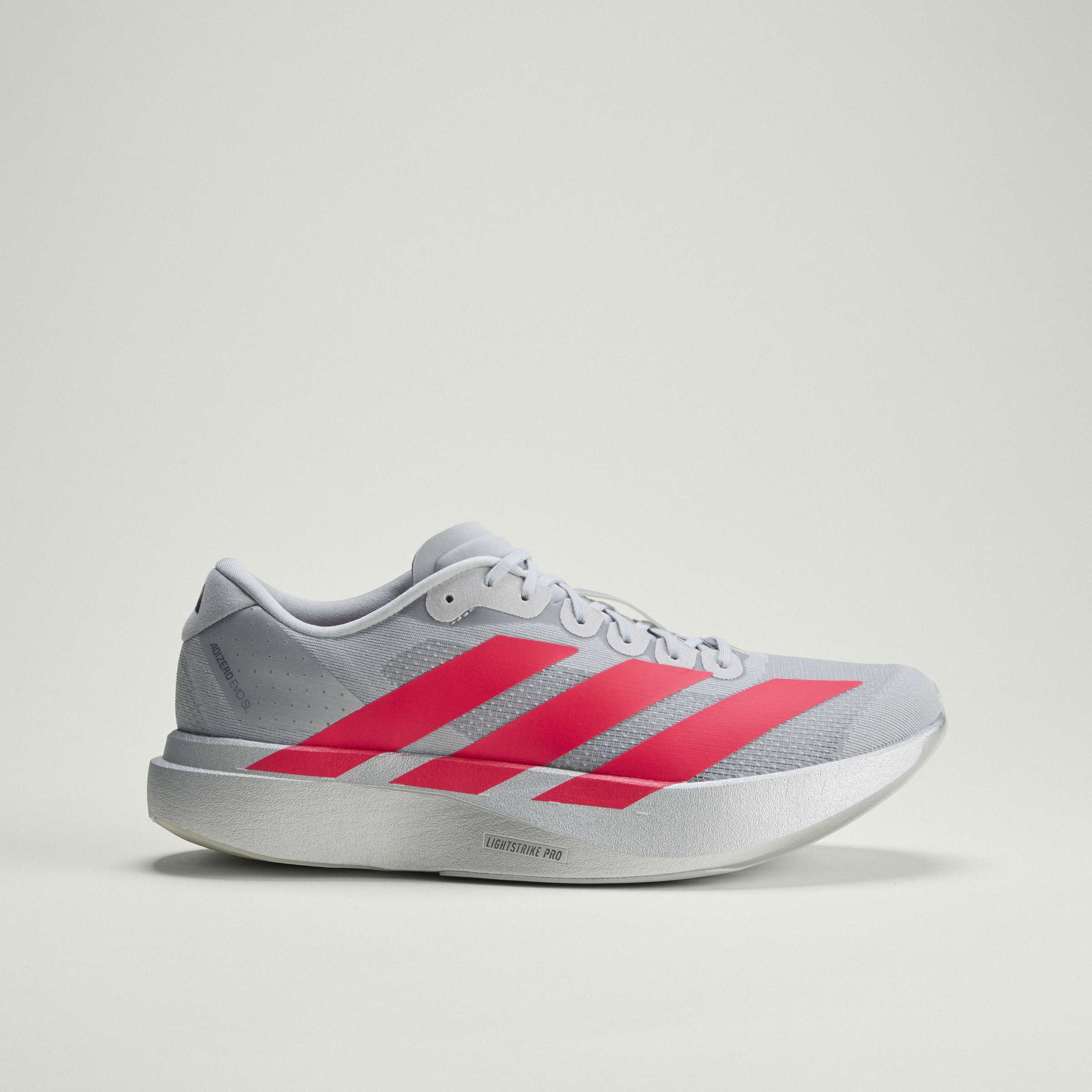 Men's adidas Running Adizero Evo SL Shoes Silver Metallic / Lucid Red