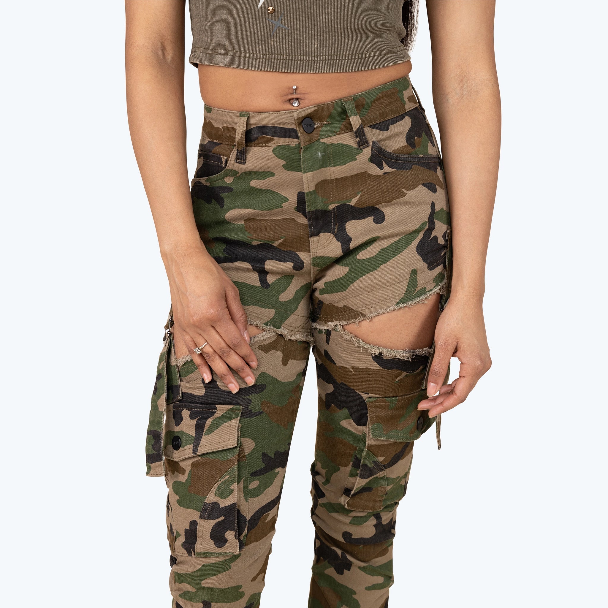 Women's Smoke Rise High Rise Stacked Printed Twill Pants Wood Camo