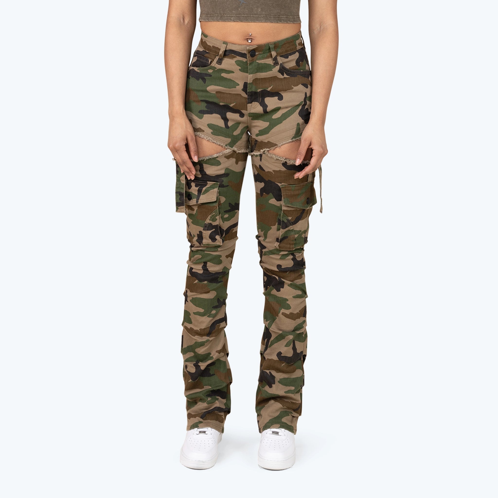 Women's Smoke Rise High Rise Stacked Printed Twill Pants Wood Camo