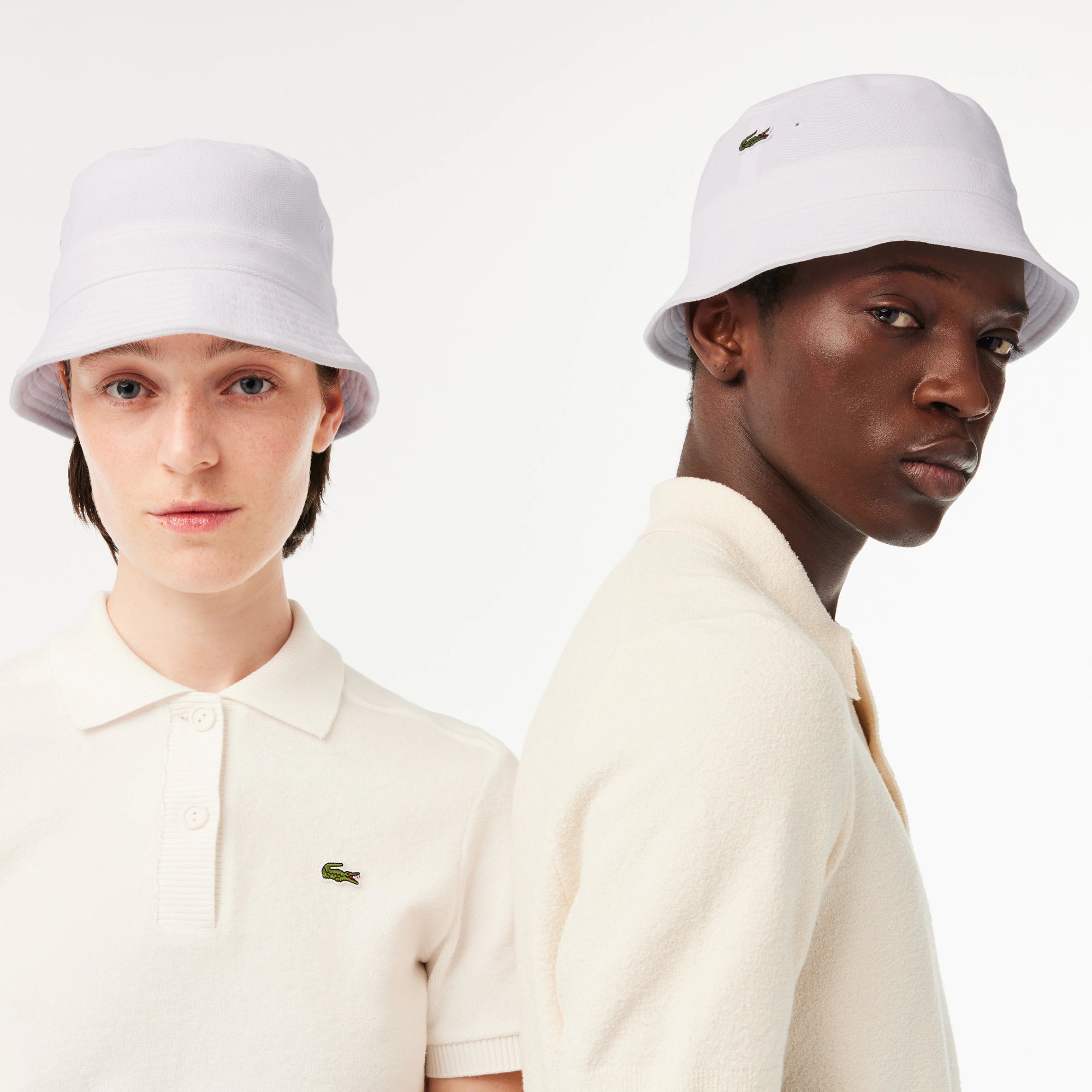 Unisex Lacoste Piqué Bucket Hat White