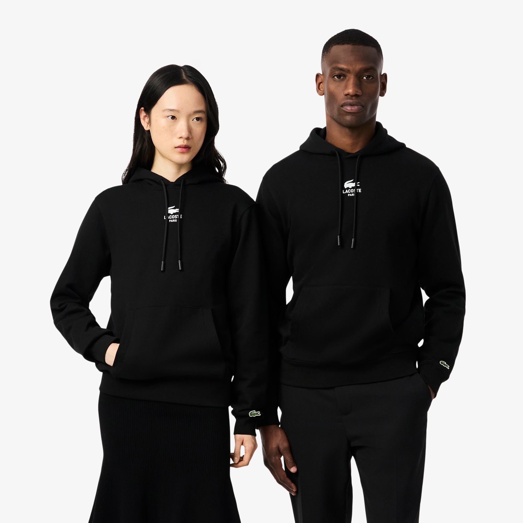 Unisex Lacoste Signature Print Hoodie Black