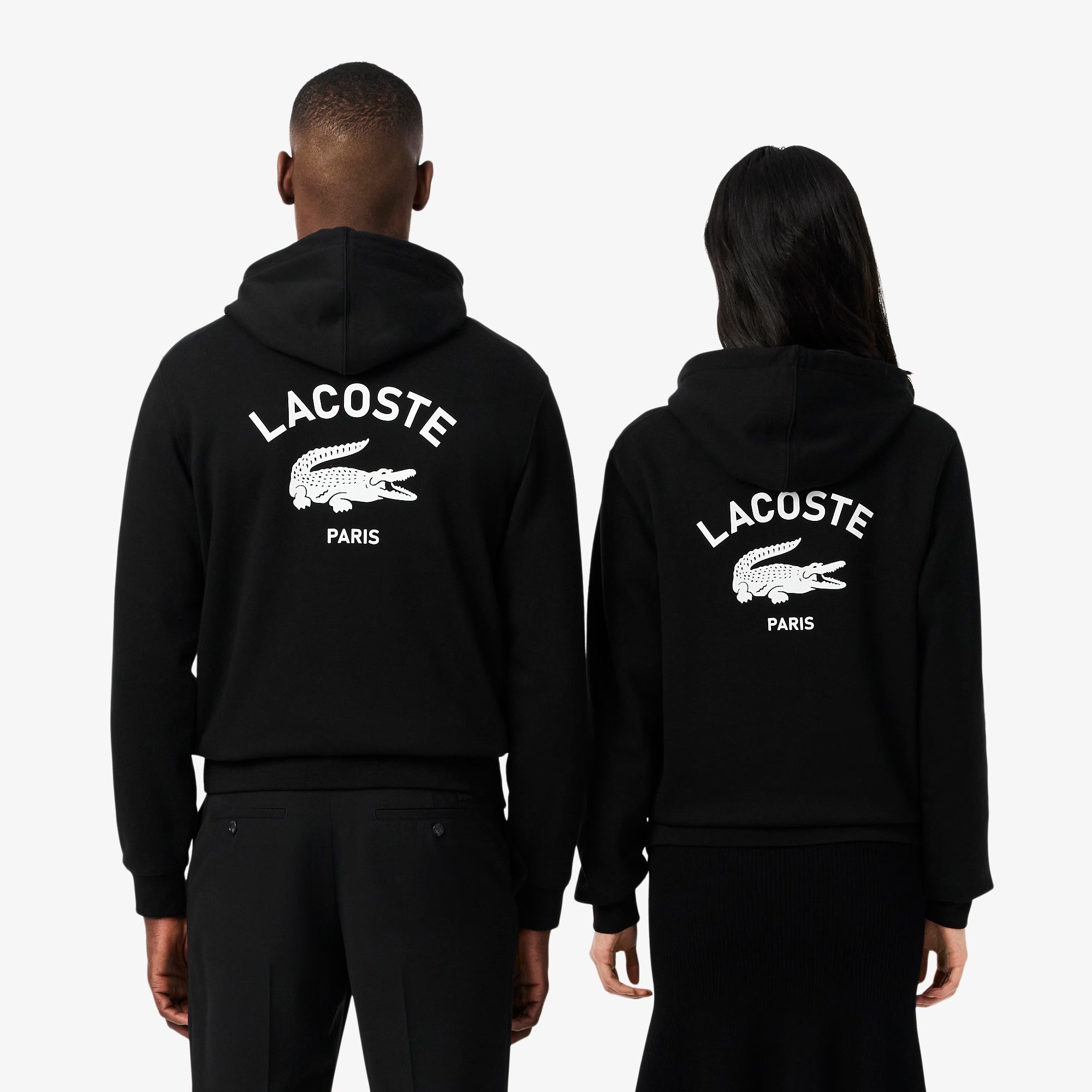 Unisex Lacoste Signature Print Hoodie Black