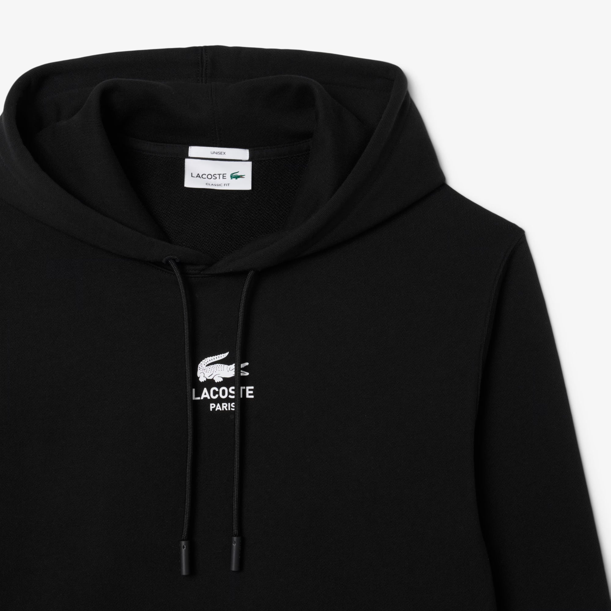 Unisex Lacoste Signature Print Hoodie Black