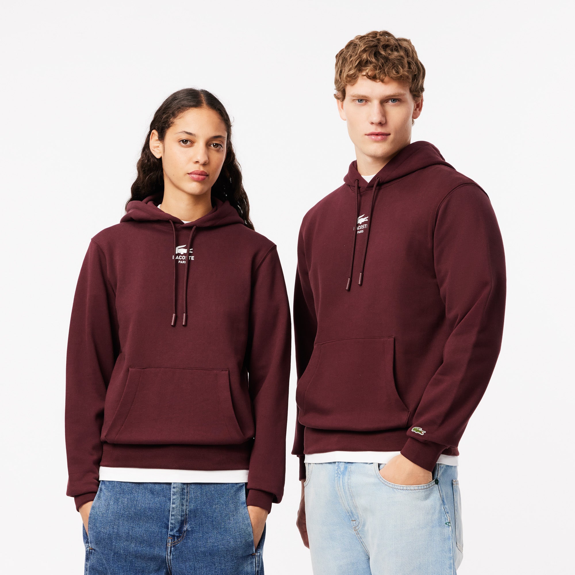 Unisex Lacoste Print Hoodie Bordeaux Dark