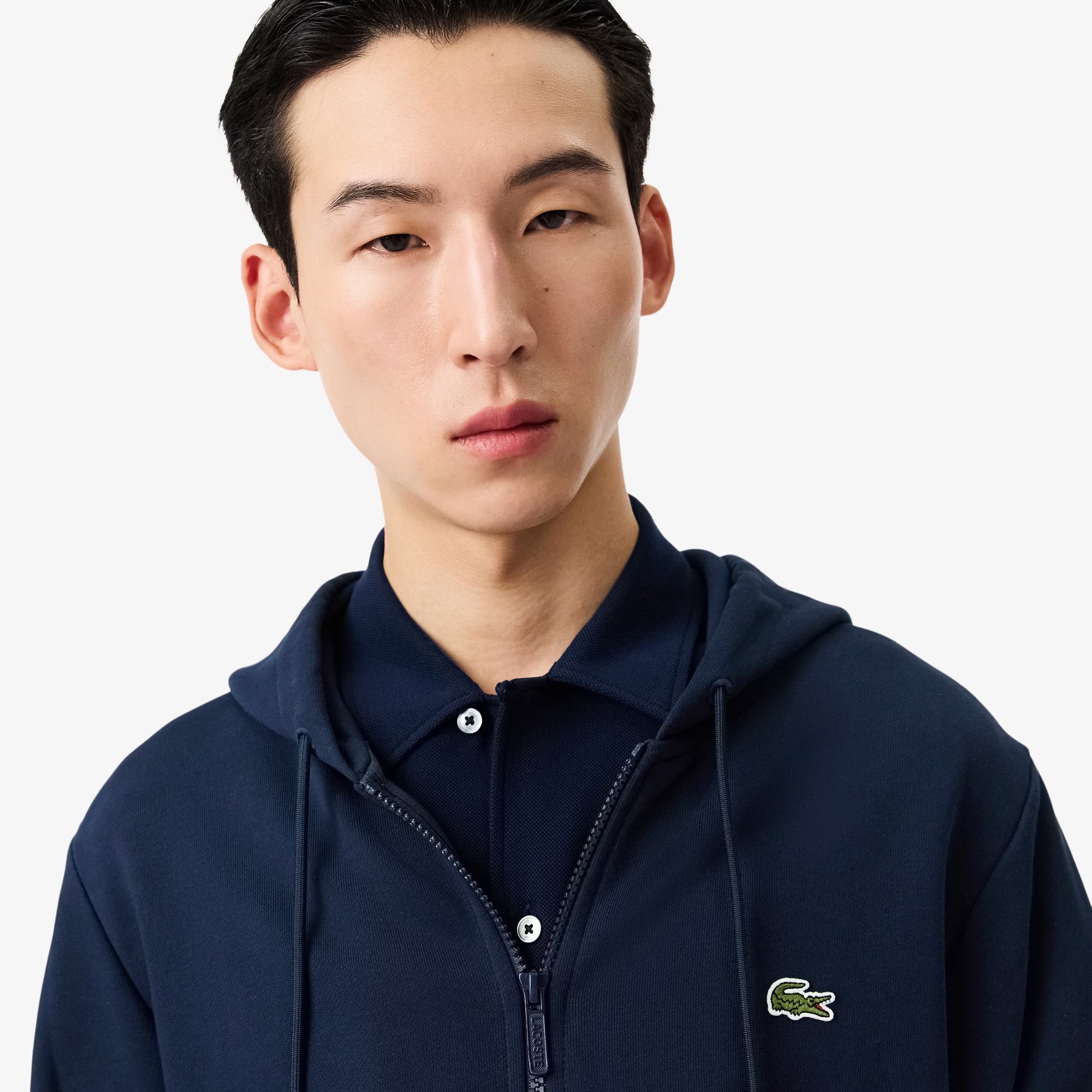 Men's Lacoste Classic Fit Zip-Up Fleece Sweatshirt Navy Blue
