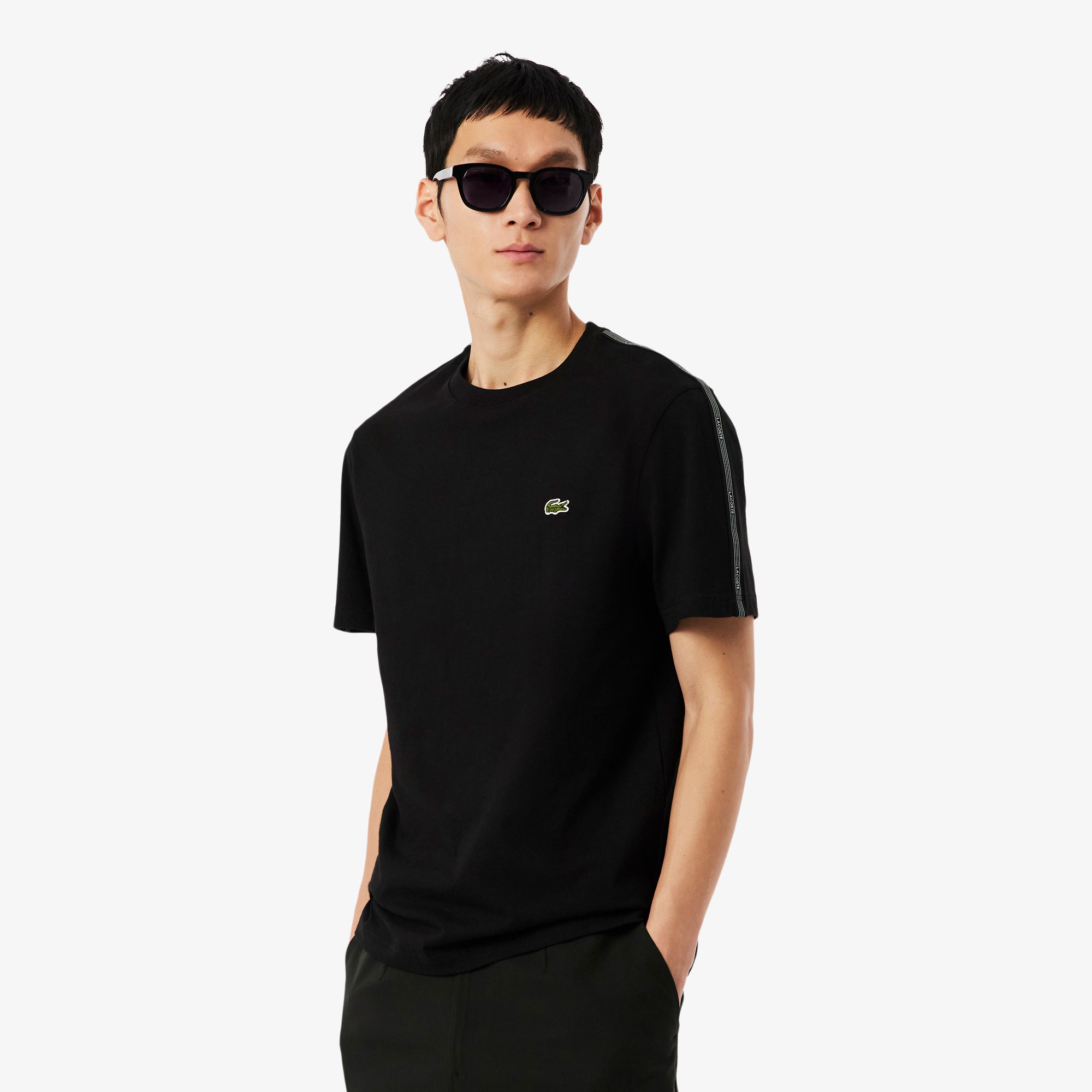 Men's Lacoste Branded Stripe Band T-Shirt Black