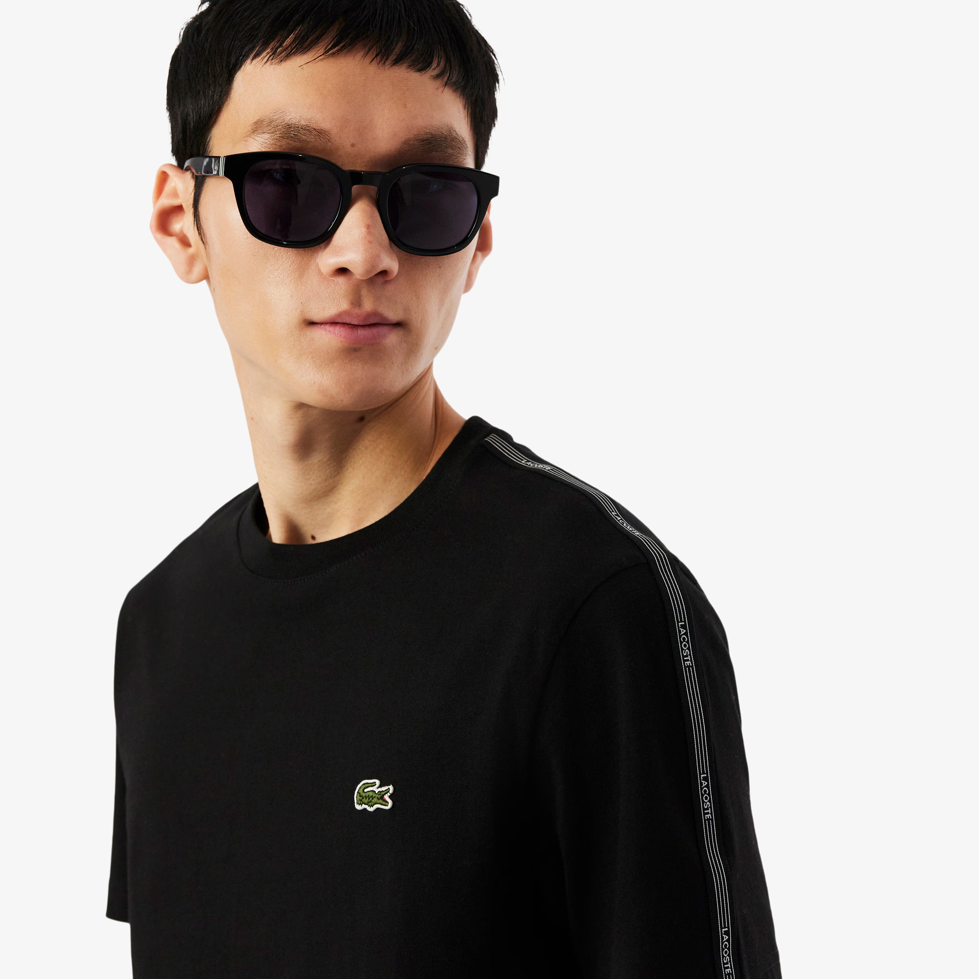 Men's Lacoste Branded Stripe Band T-Shirt Black