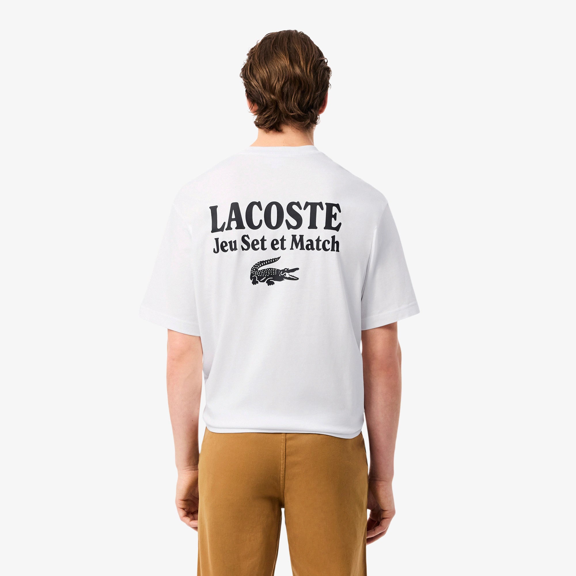 Men's Lacoste Loose Fit Heavy Jersey Printed T-Shirt White