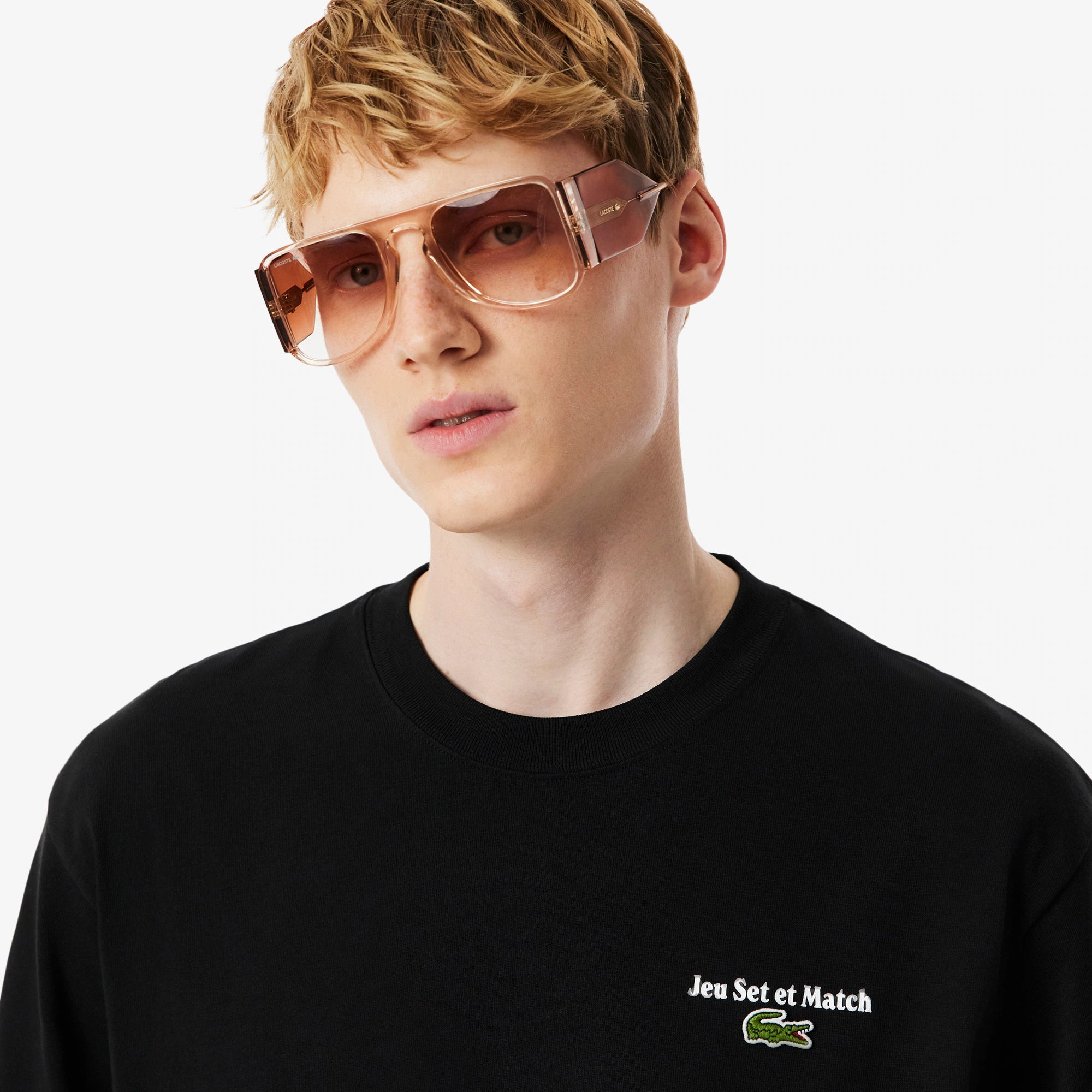 Men's Lacoste Loose Fit Heavy Jersey Printed T-Shirt Black