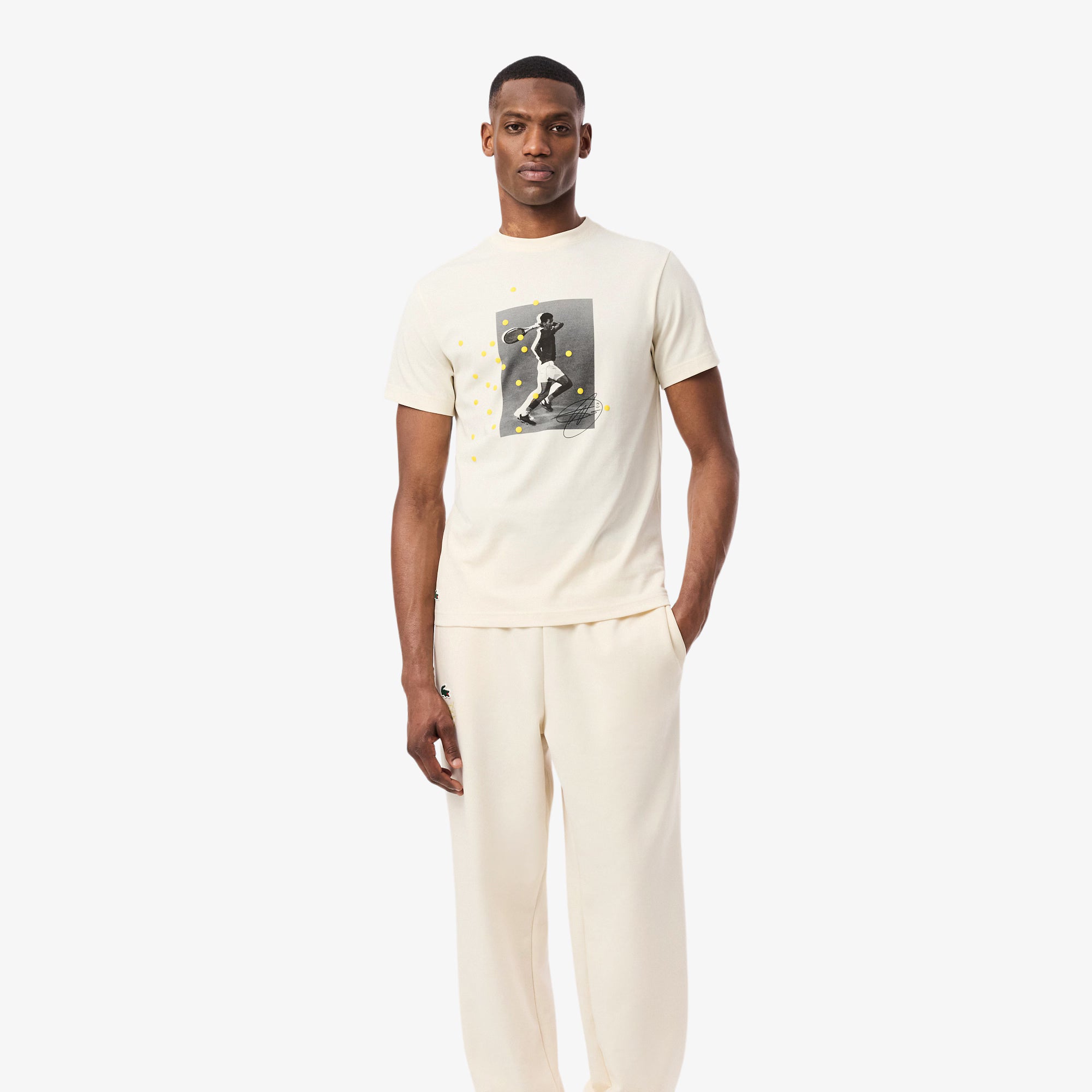 Men's Lacoste Tennis x Novak Djokovic Graphic T-Shirt Cream