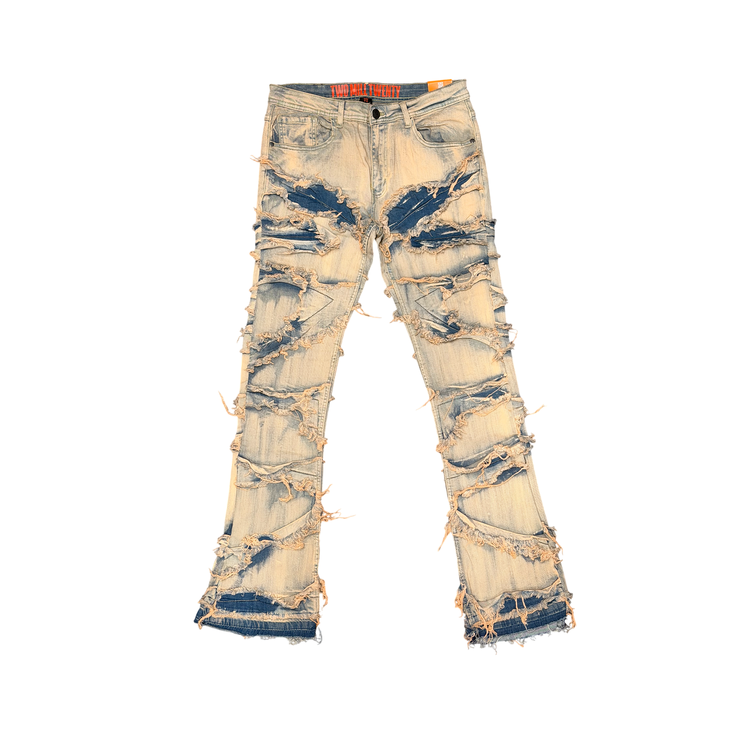 Men's TWO MILL TWENTY Frayed Slashed Boot Cut Jeans Antique