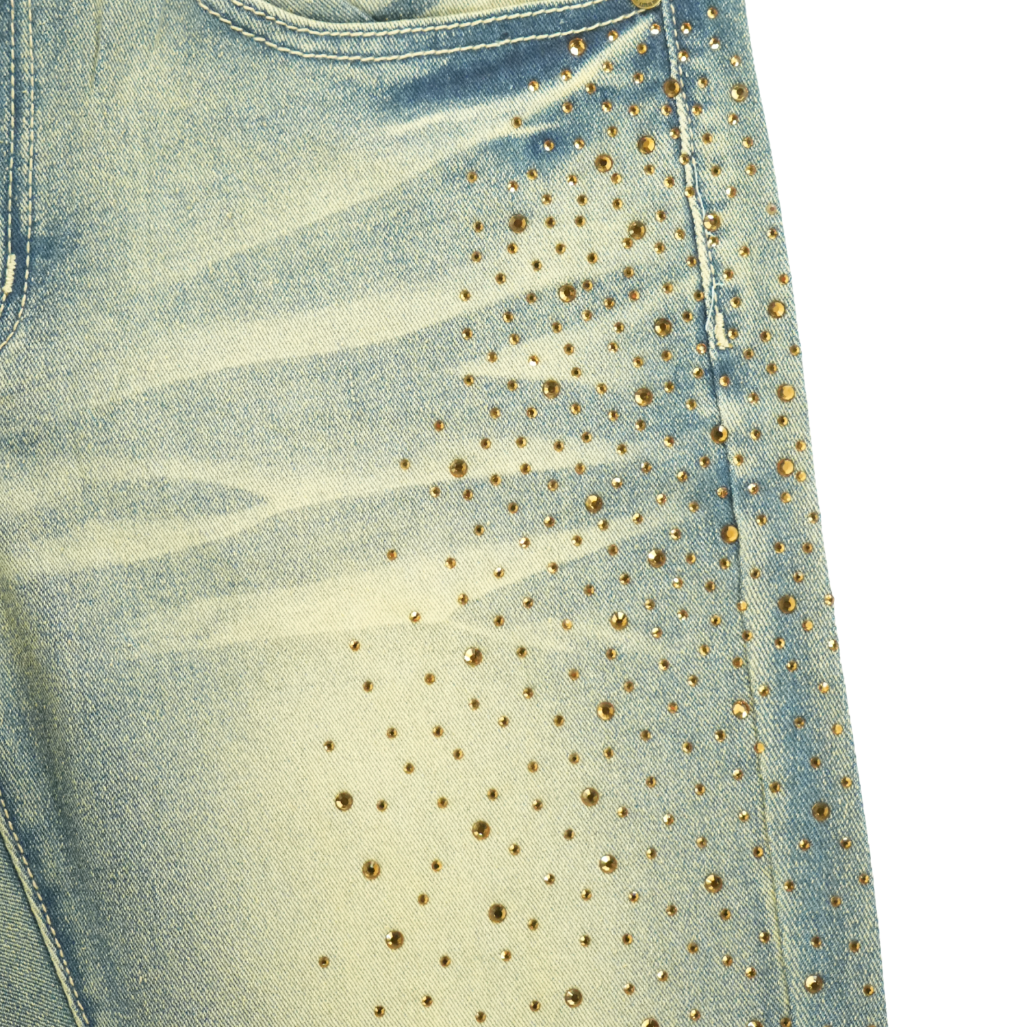 Men's TWO MILL TWENTY Flare Leg Gold Rhinestone Jeans Vintage Blue