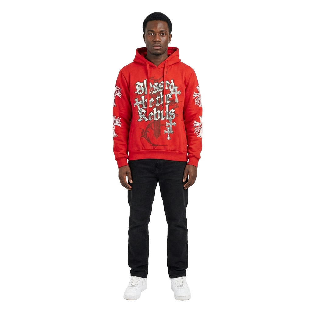 Unisex TWO MILL TWENTY Gothic Blessed Rebels Hoodie Red