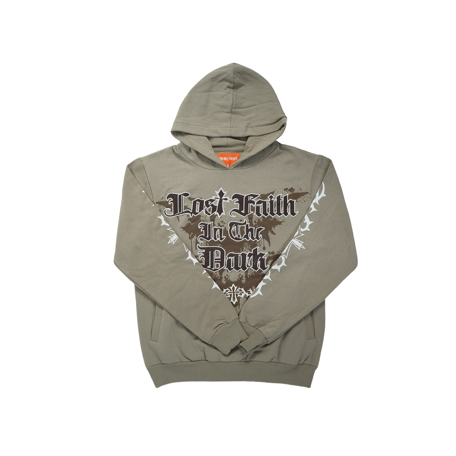 Men's TWO MILL TWENTY Lost Faith Gothic Hoodie Taupe Brown