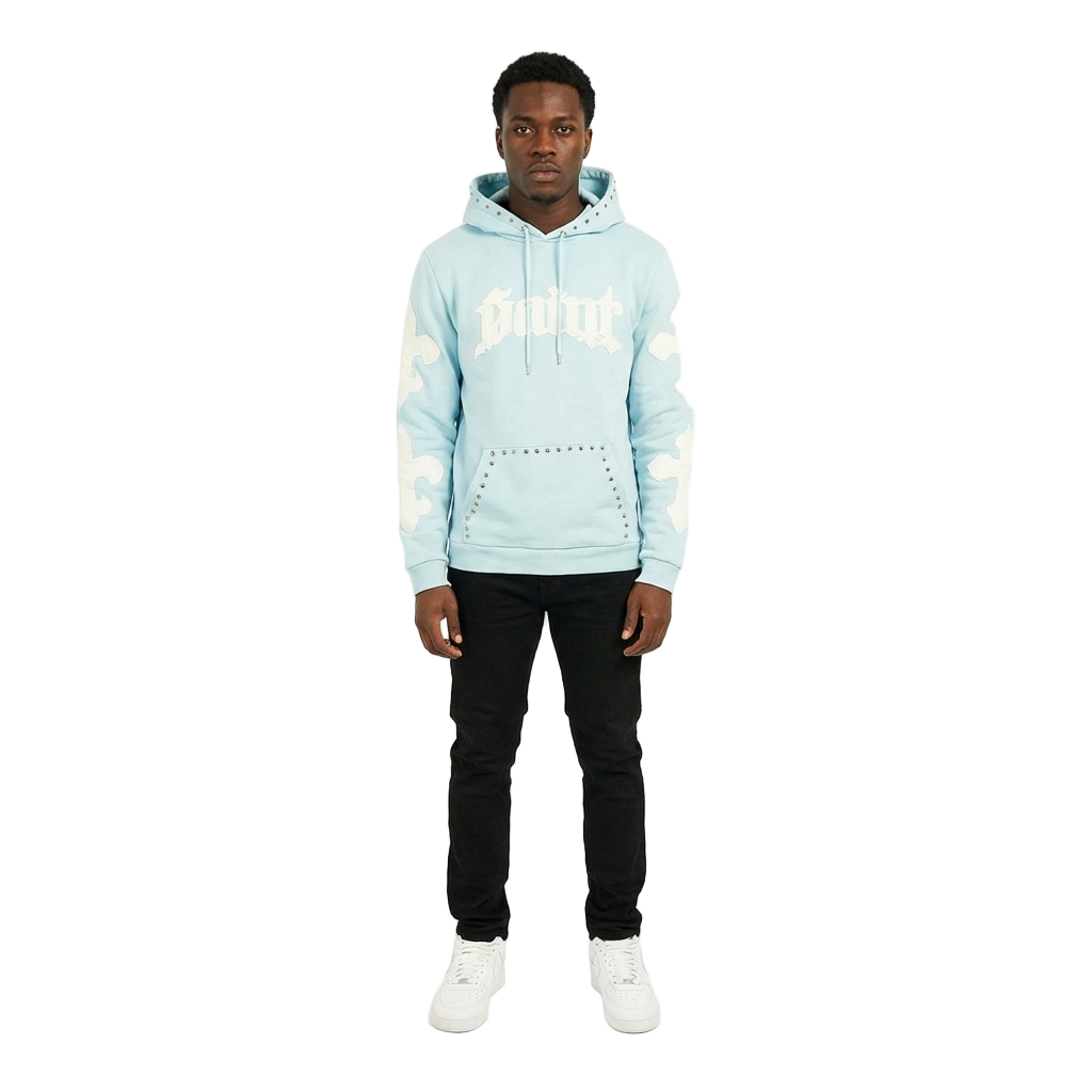 Men's TWO MILL TWENTY Saint Studded Hoodie Light Blue