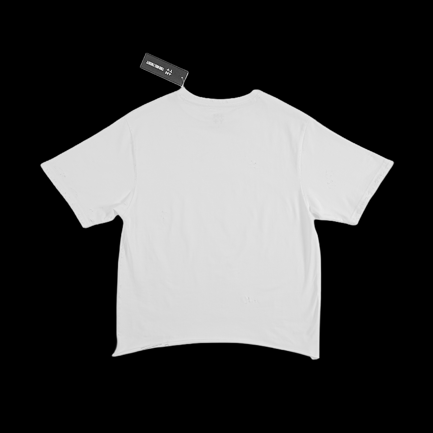 Men's TWO MILL TWENTY Cropped Distressed Raw Hem EZ Tee White