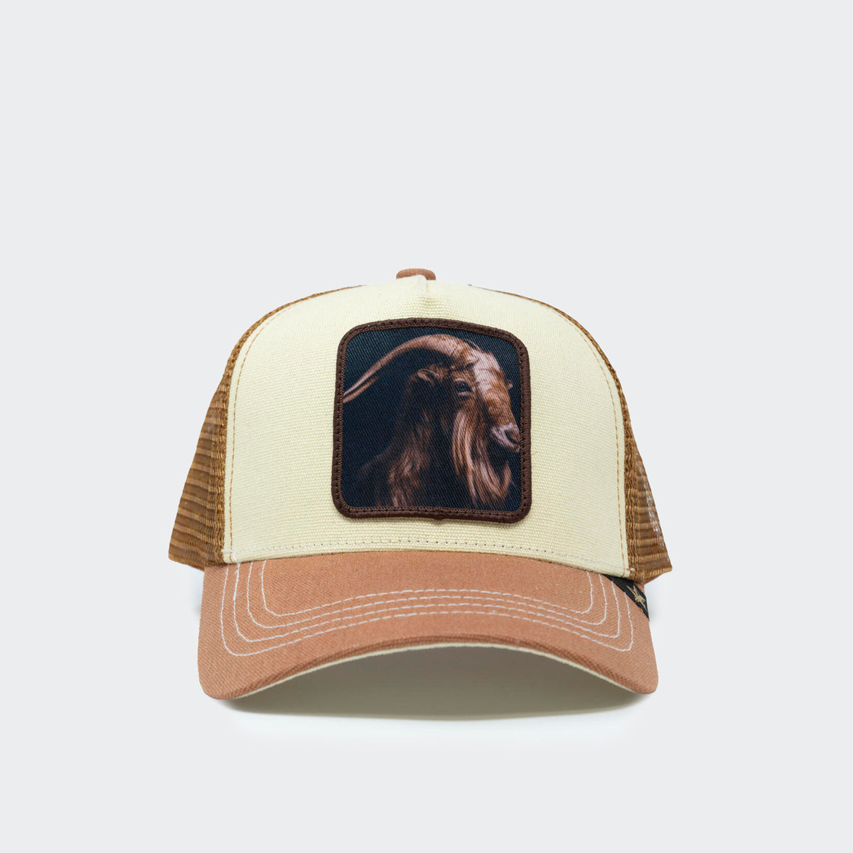 Unisex Gold Star Goat Trucker Hat Tan / Beige
