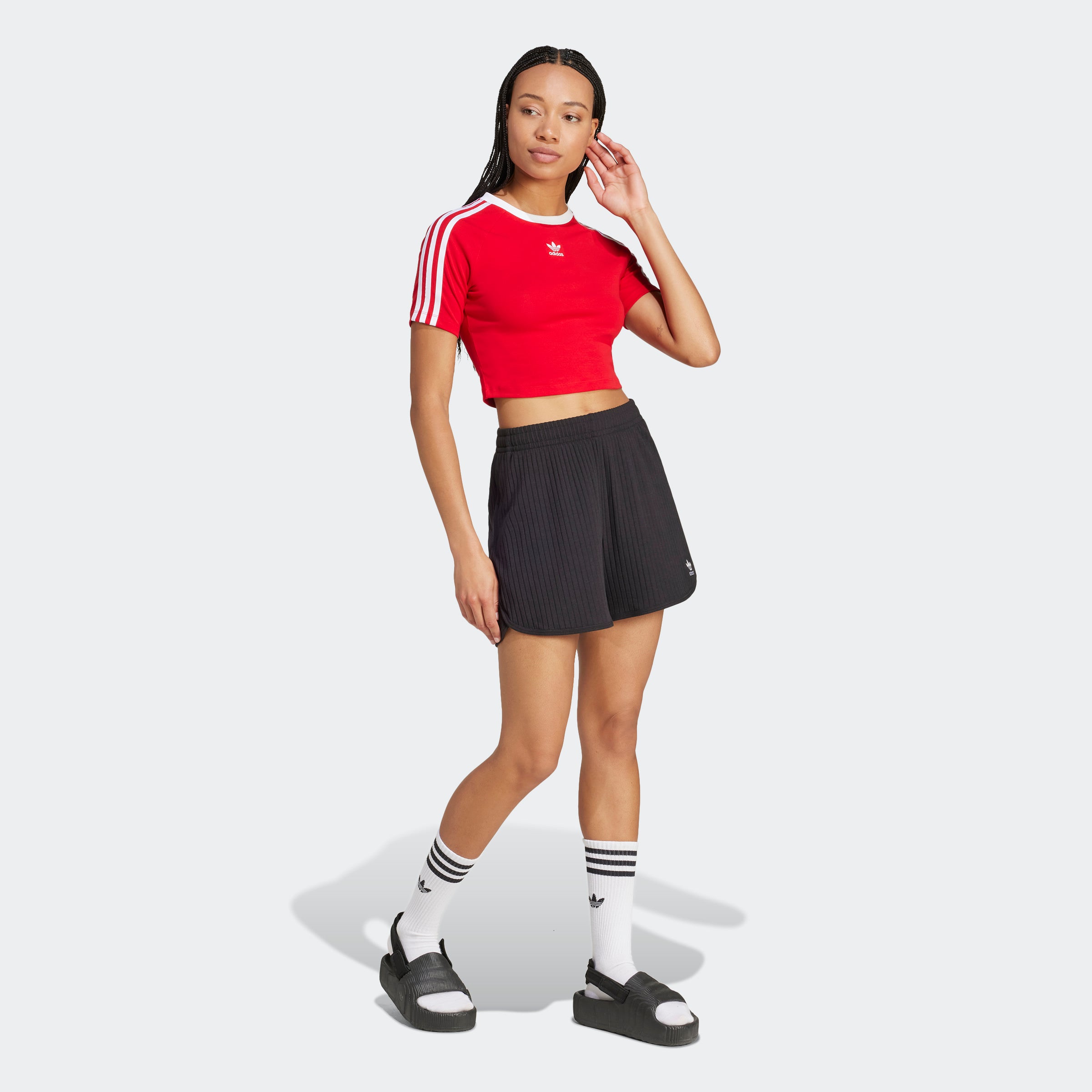 Women's adidas Originals 3-Stripes Baby Tee Red