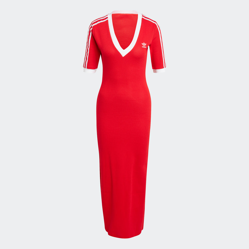 Women's adidas Originals Adicolor 3-Stripes Knit V-Neck Dress Better Scarlet