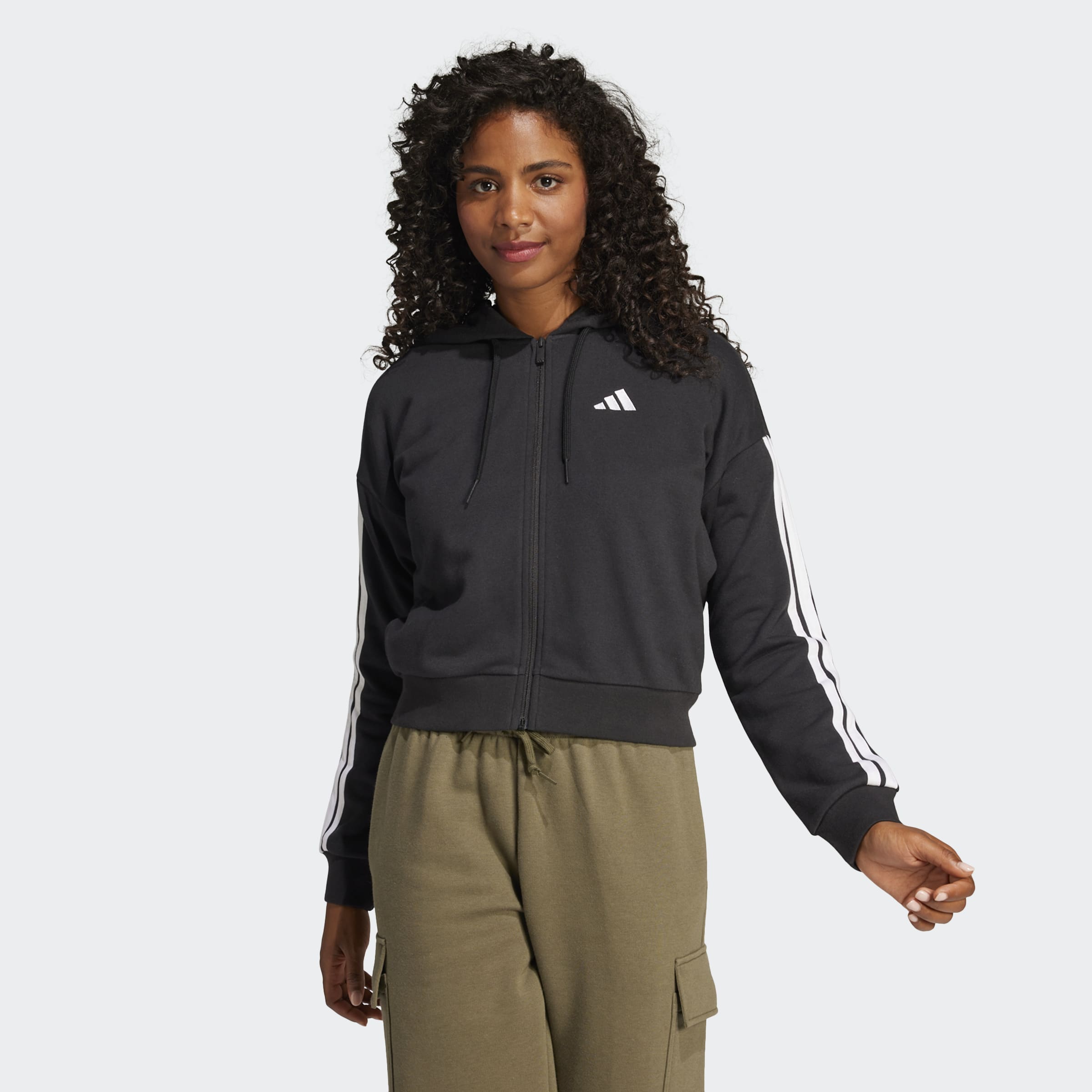 Women's adidas Sportswear Essentials 3-Stripes French Terry Full-Zip Hoodie Black